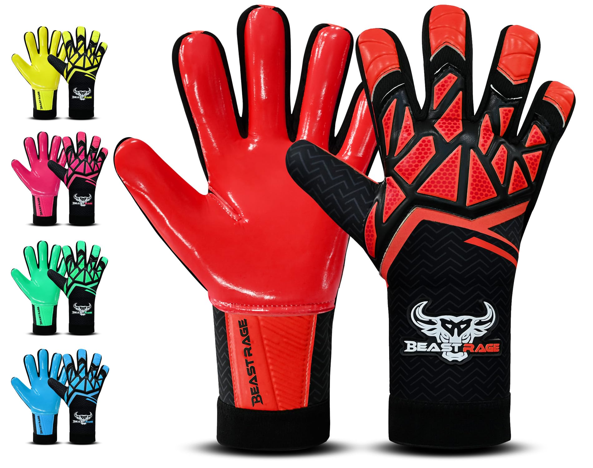 BEAST RAGE Goalkeeper Gloves for Kids,Youth & Adults–Football Goalie Glove for Boys,Children–Soccer Training Gloves,Strong Grip & Anti-Slip Palms (Red, Size 7 suitable for 10 to 13 Years old)