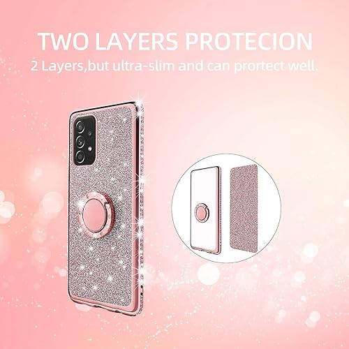 Miniatura 8 de KuDiNi Funda para teléfono Samsung A52, funda para Samsung A52 para mujer, bonita funda protectora de TPU transparente suave con purpurina y correa