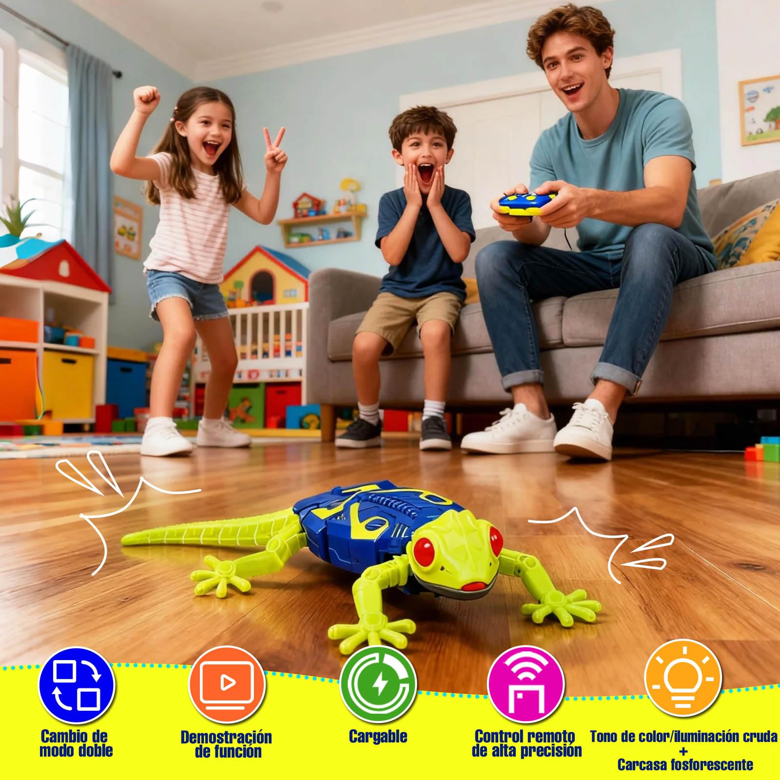 HILKKET Lagartija Teledirigida, Fluorescente RC Lagarto con Ojos Led Luminosos, Lagarto Trepador Paredes Movimientos Realistas, Gecko Radio Control, Reyes, Cumpleaños para Niños