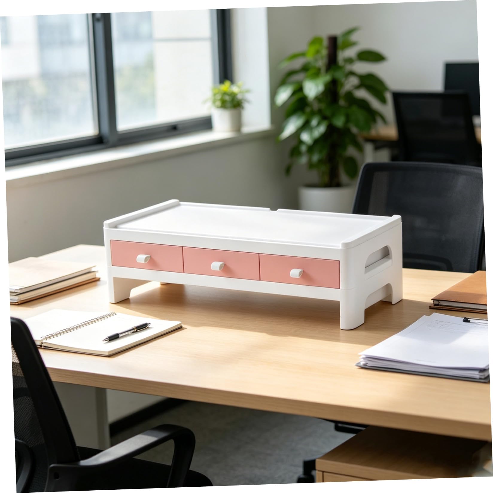 SHINEOFI Supporto per Monitor Elevato in Plastica Rosa per Scrivania | Organizer da Casa, per Cancelleria e Cosmetici, Struttura Classificata, per Studenti e Appassionati di Makeup