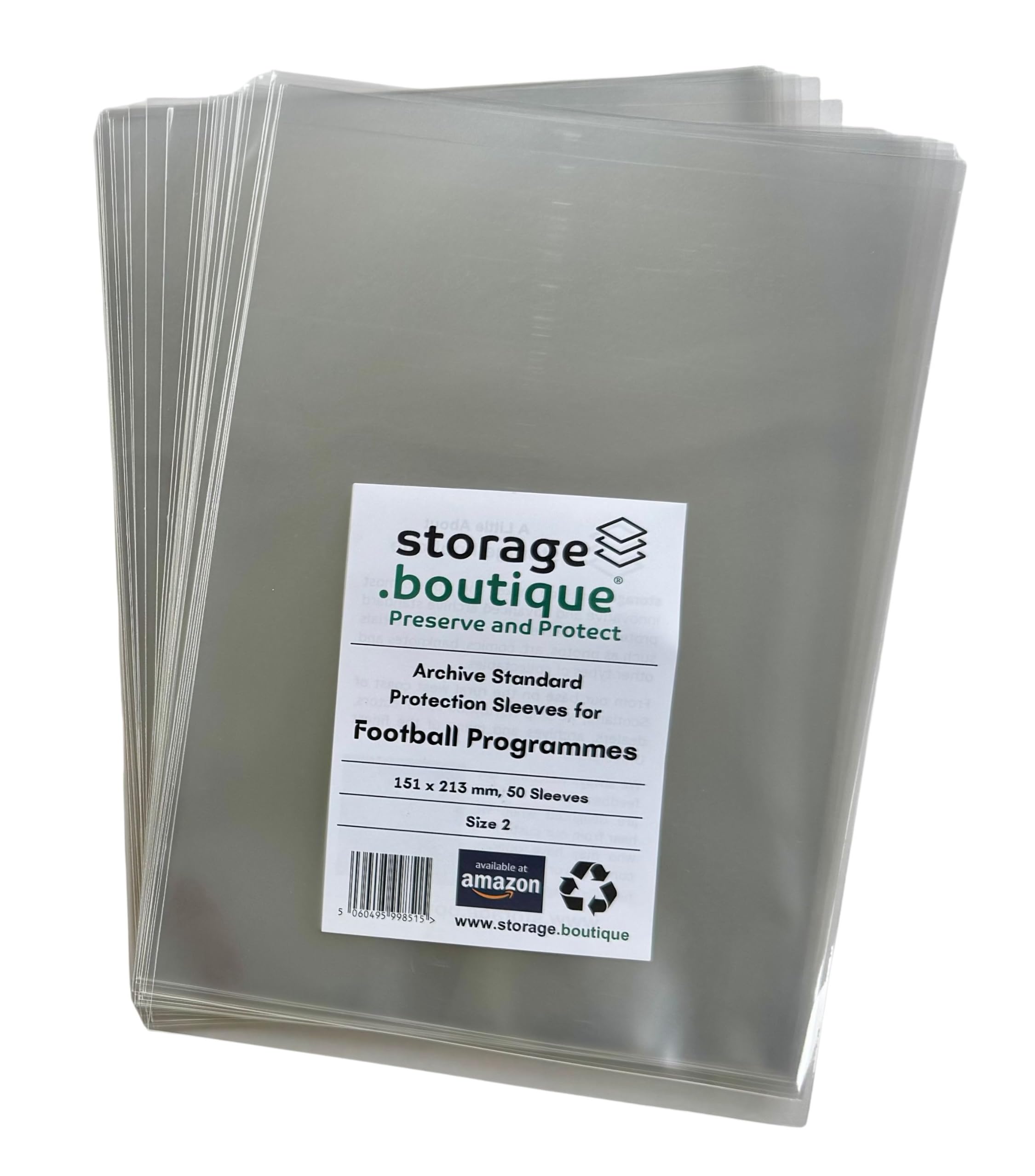 storage.boutique Football Programme Protection Sleeves, Archive Standard, Size 2, 151 x 213 mm, 50