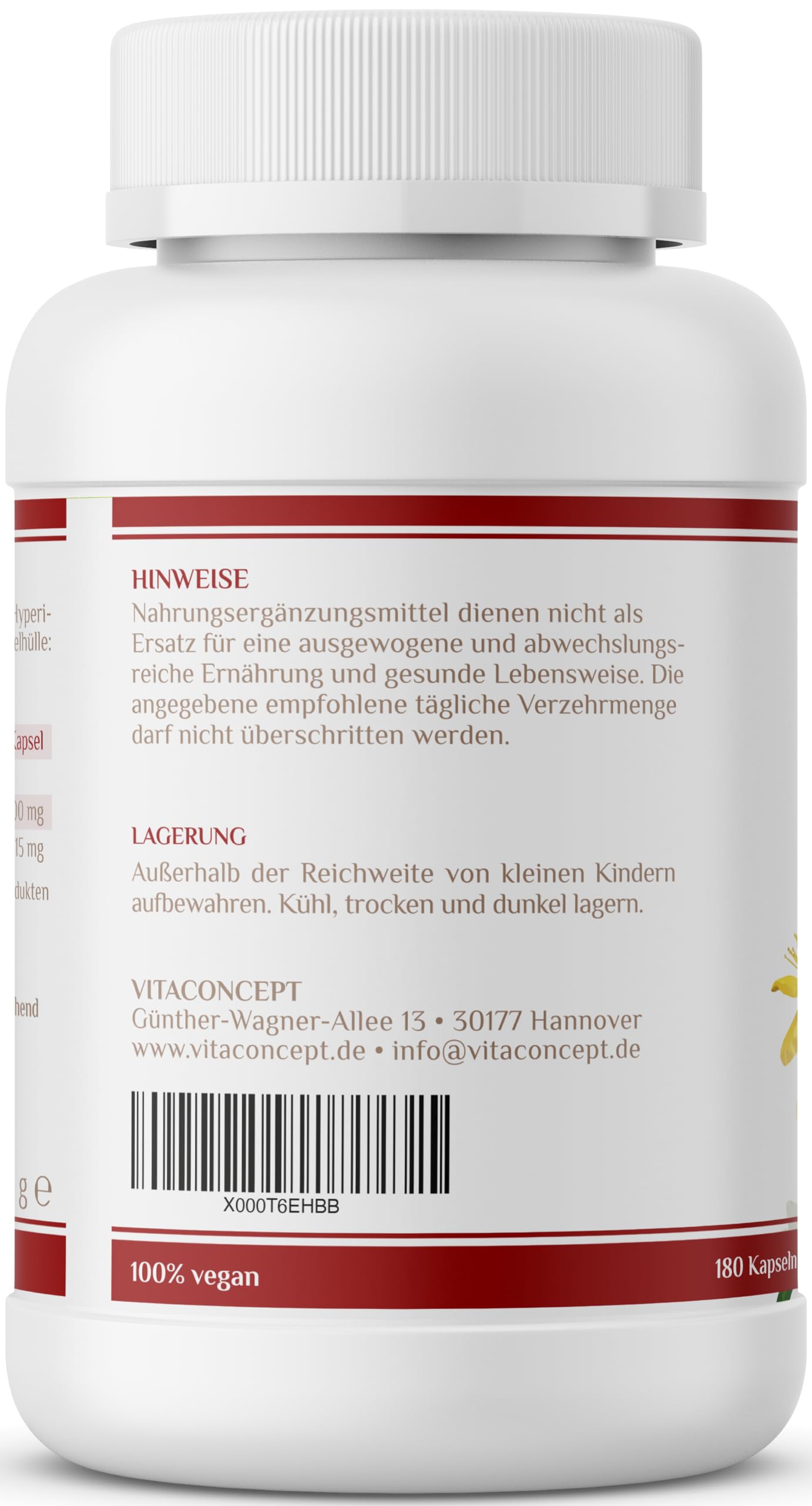 Johanniskraut Extrakt I 5000 mg pro Kapsel I inkl. natürlichem Hypericin und Hyperforin I zertifiziert laborgeprüft I 180 Kapseln I vegan I Vitaconcept