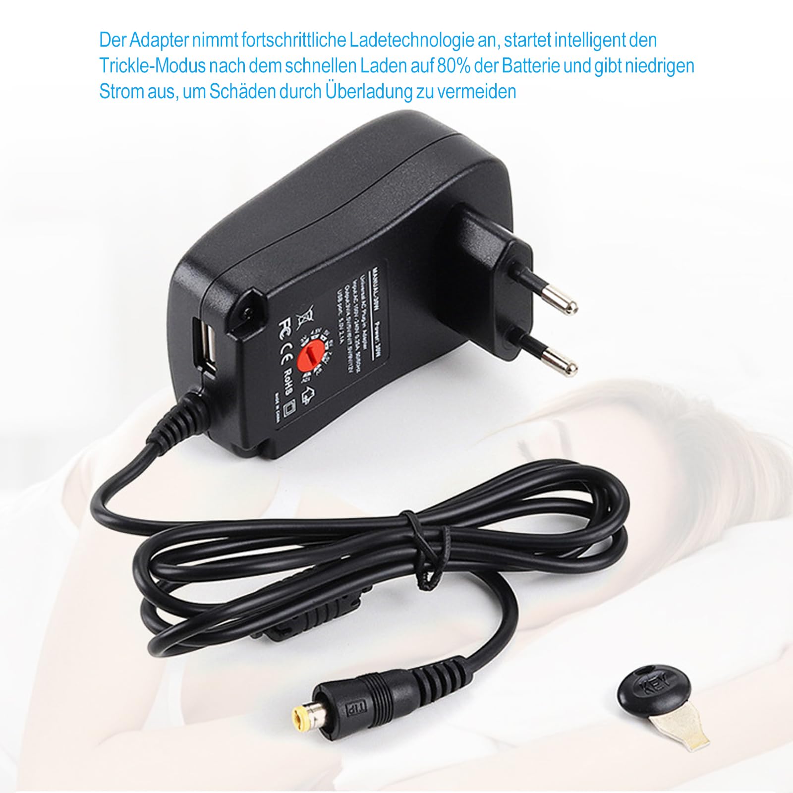 Alimentatore Universale Regolabile 12V-24V 4.5A Per PC Portatile – Adattatore Nero, 34 Punte Incluse