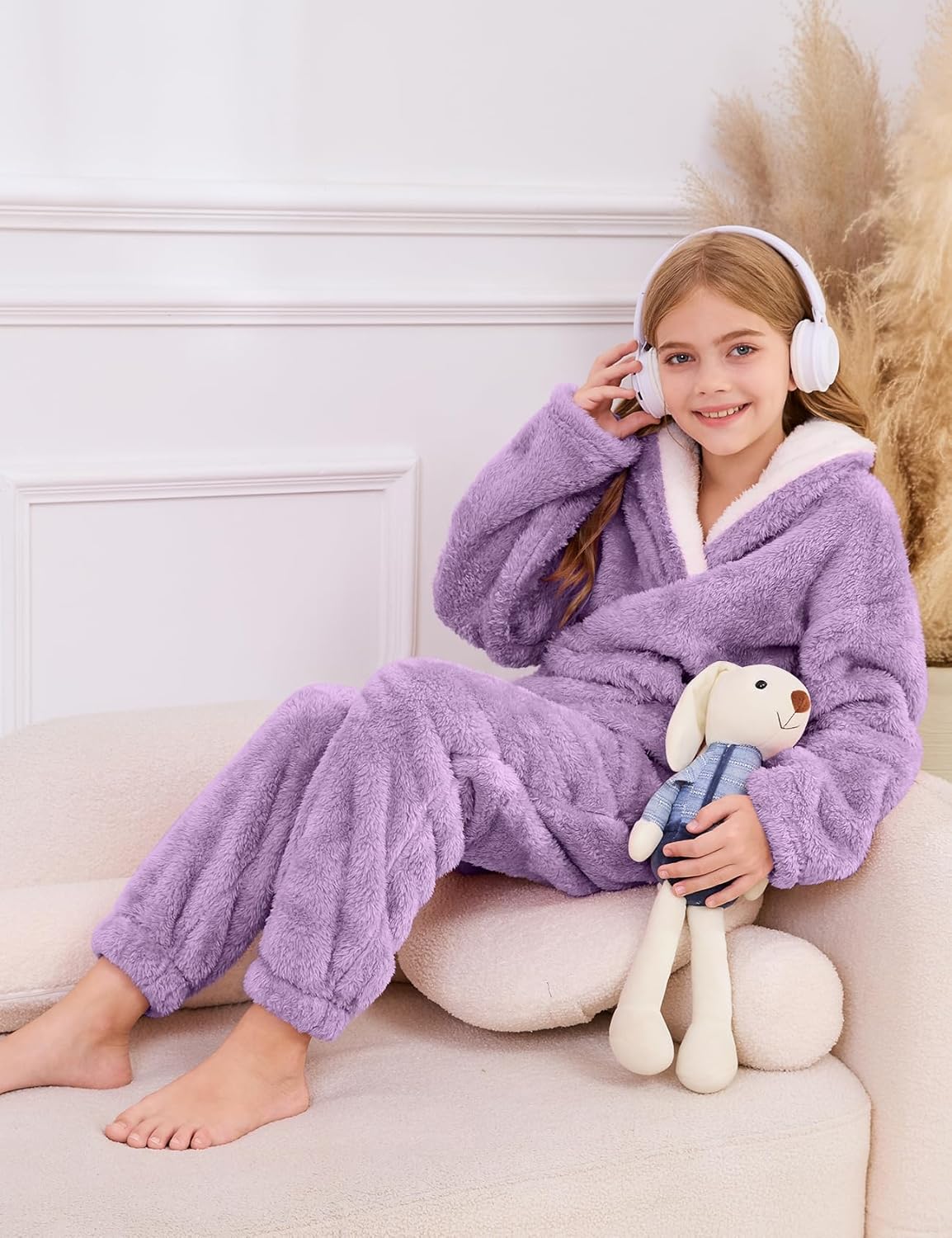 Flygo Girls Fuzzy Pants Set Fleece Outfits Winter Flannel Fluffy Pullover Sweatshirt Top Pants Sweatsuit - Image 6