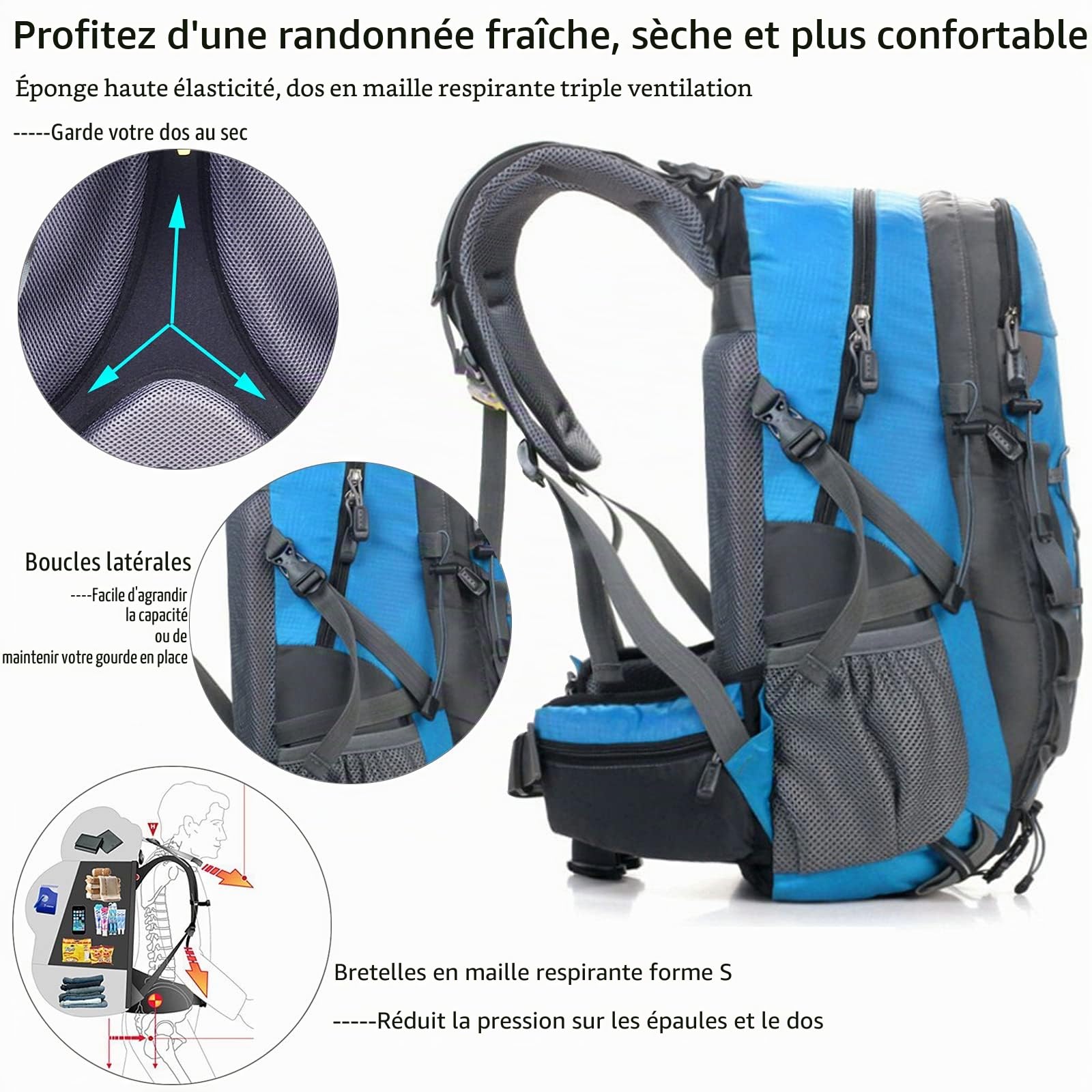 40L Sac à Dos Randonnée Léger Imperméable Sac pour Camping Voyage Alpinisme Trekking, Sac à Dos avec Housse De Pluie