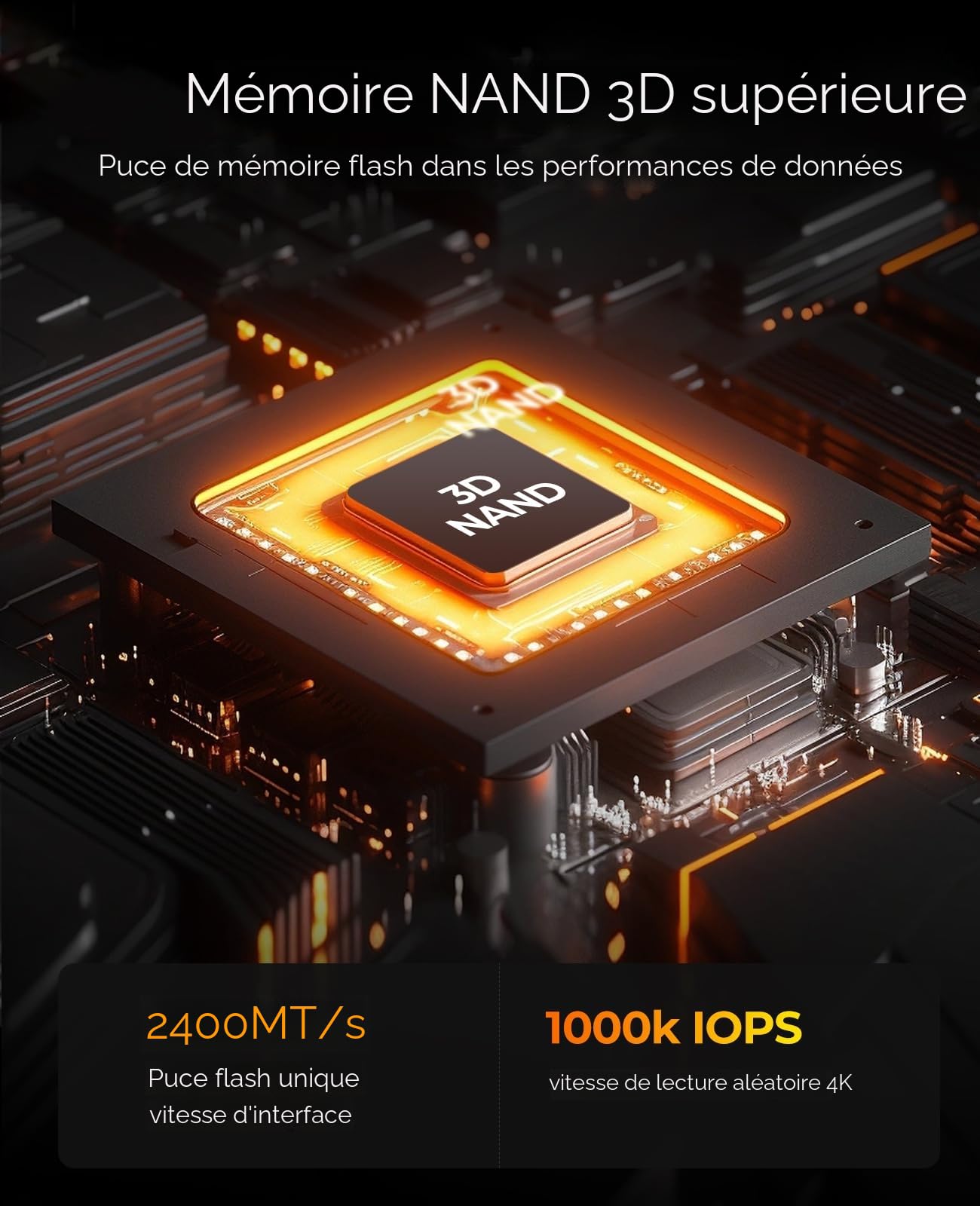 ORICO 1To SSD NVMe M.2 PCIe Gen4x4, Jusqu'à 7000 Mo/s en Lecture, 6500 Mo/s en écriture, SLC Cache 3D NAND, SSD Interne M.2 2280 pour PS5, PC de Bureau et Ordinateurs Portables-O7000