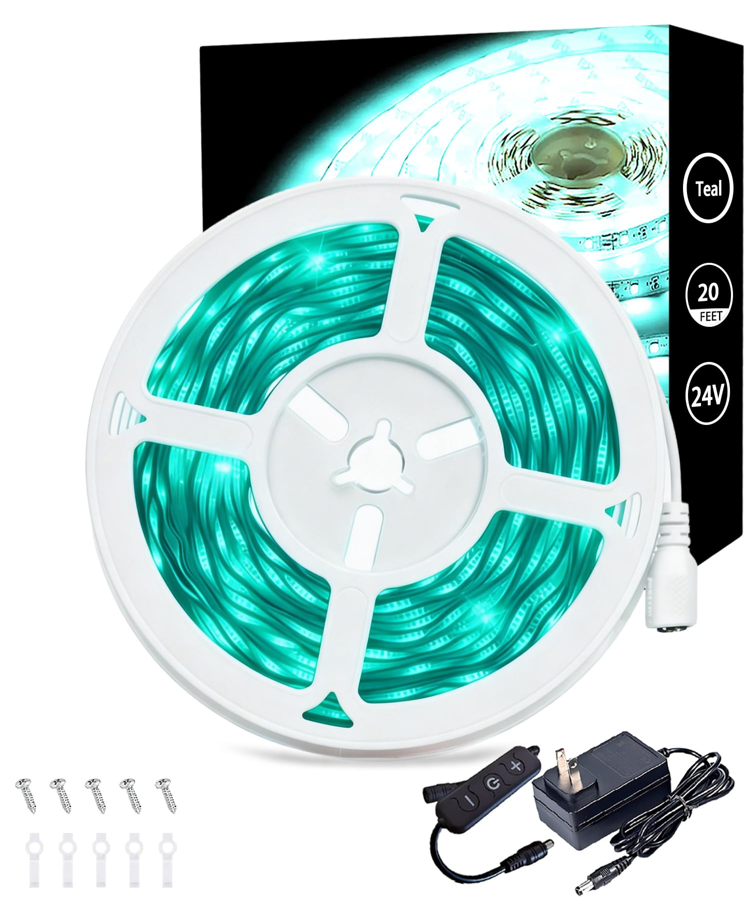 20 Feet Teal Led Lights Strip Indoor Rope Lights Easy DIY Cuttable Strip Lights for Fish Tank Bar Room Bathroom Living Room Kitchen Ceiling Wall Vanity Mirror Decor