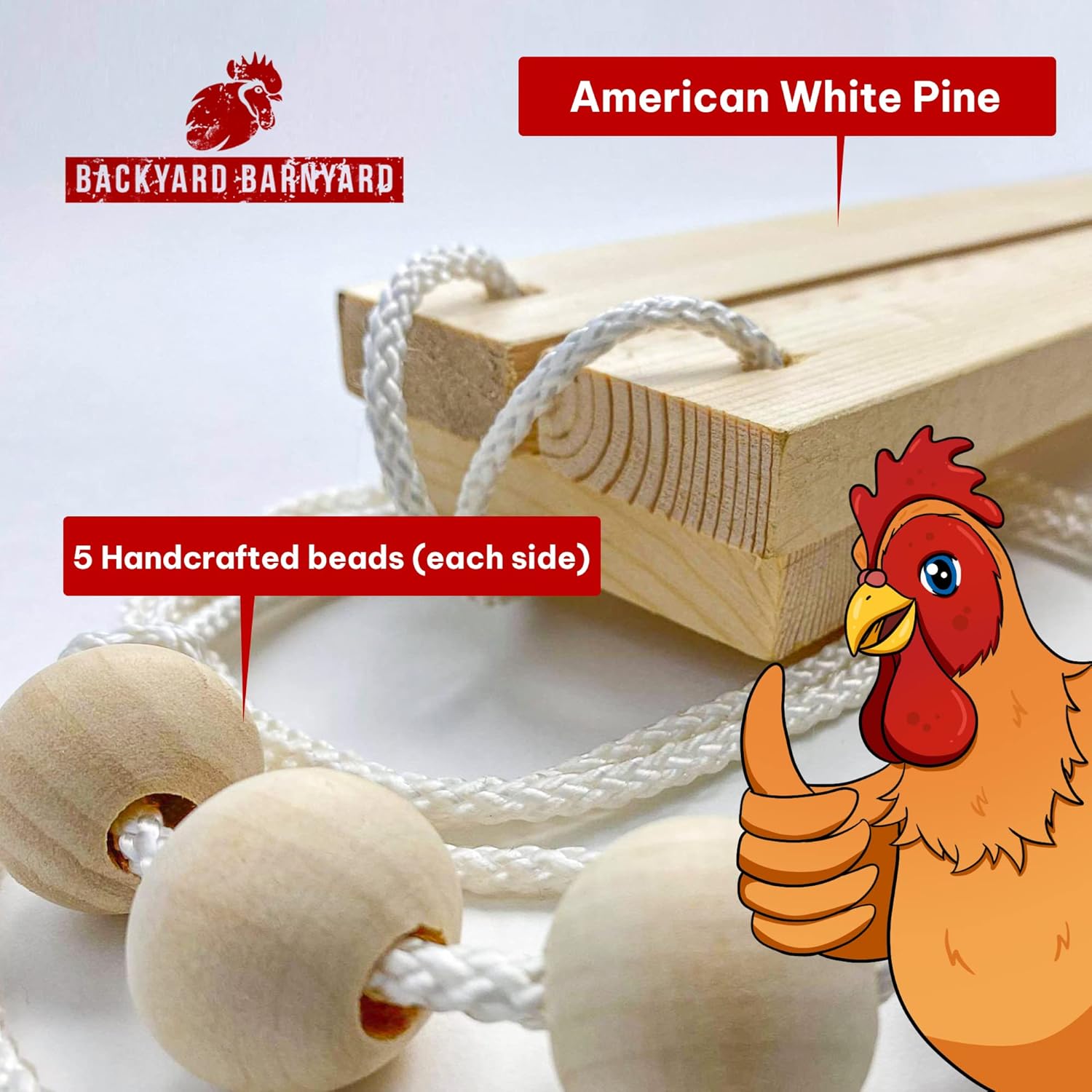 Chicken Swing Toy for Coop Handmade in USA!!! Natural Safe Wooden Accessories Large Durable Perch Ladder for Poultry Run Rooster Hens Chicks Pet Parrots Macaw Entertainment Stress Relief for Birds