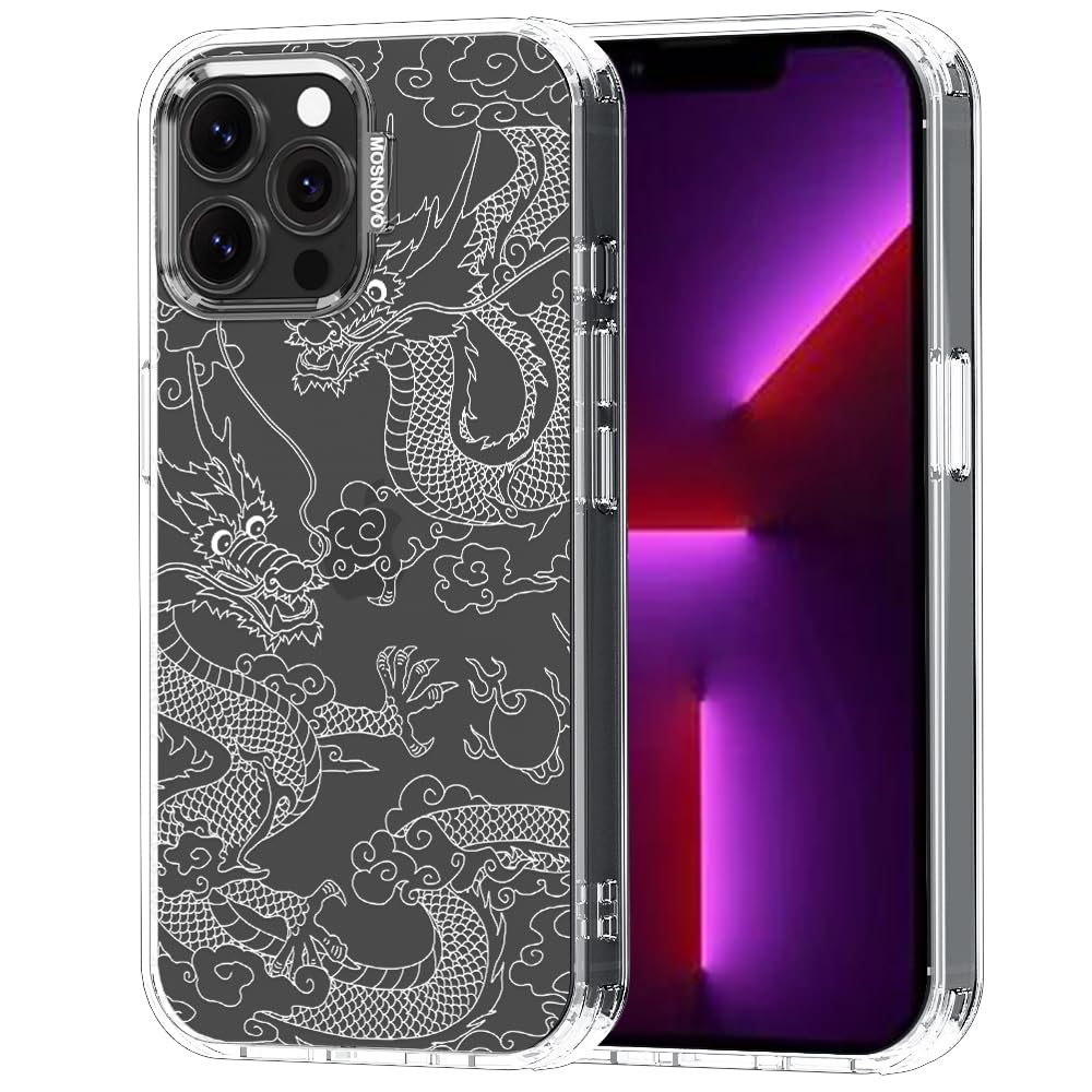 MOSNOVO Case for iPhone 13 Pro Max, [Buffertech 6.6ft Military-Grade Drop Protection] [Anti Peel Off Tech] Clear TPU Bumper Phone Case Cover Design -