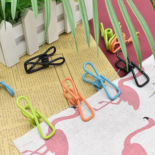 Miniatura 4 de Renashed Paquete de 50 clips de alambre de acero, coloridos recubiertos de vinilo, resistentes al viento, pinzas para secar el hogar, lavandería y