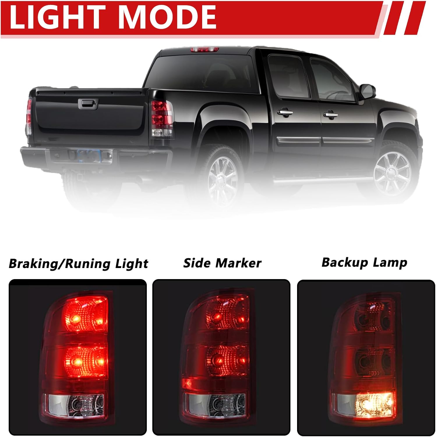 Tail Light Compatible With 2007-2013 GMC Sierra 1500 2500HD 3500HD Driver and Passenger Side Rear Brake Lamps With Bulbs and Harness Included Black Edge Replace# GM2800208,GM2801208