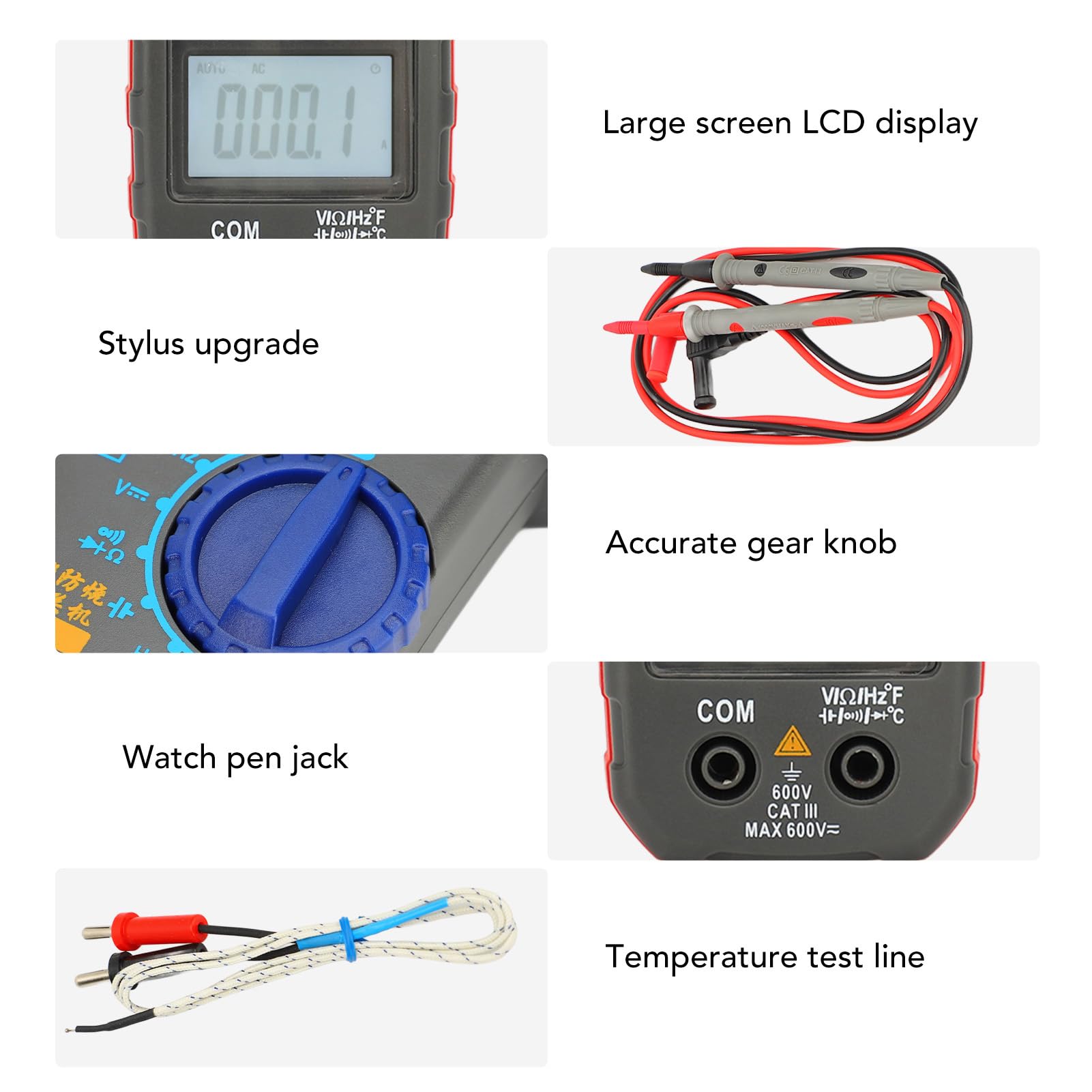 Digital Clamp Multimeter, Auto Ranging 600A AC Volt Amp Meter, 200M ? Resistance, 600mF Capacitance, Non Voltage Detection, NVC Sensing, D Shaped Jaw