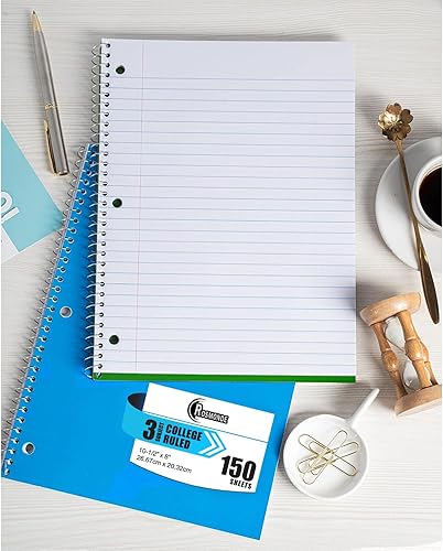 Miniatura 7 de Cuaderno de 3 materias con rayas universitarias, paquete de 3, páginas adicionales, 300 páginas (150 hojas), papel sin sangrado, 3 agujeros