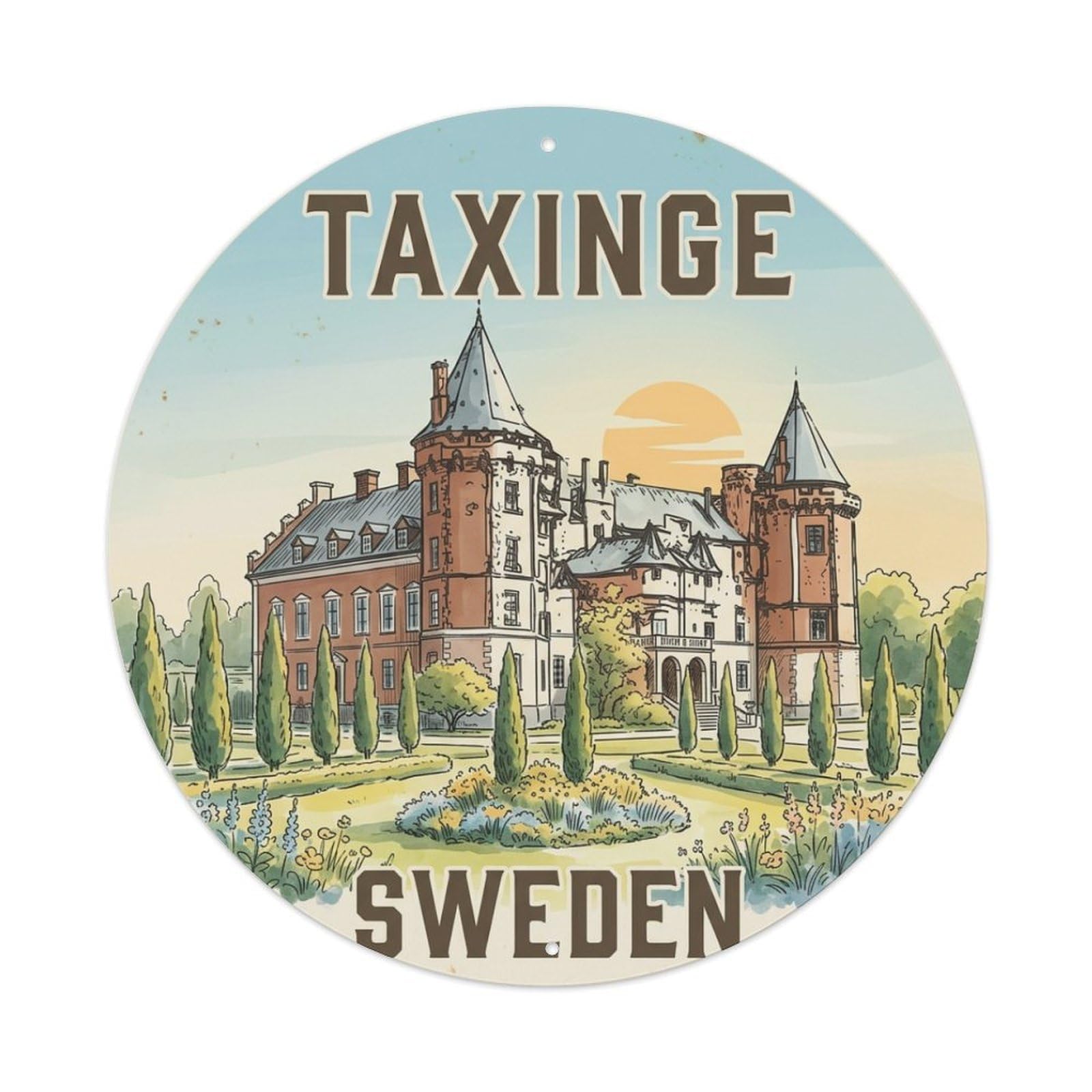 Vintage Travel Taxinge Sweden Castle Metal Tin Sign