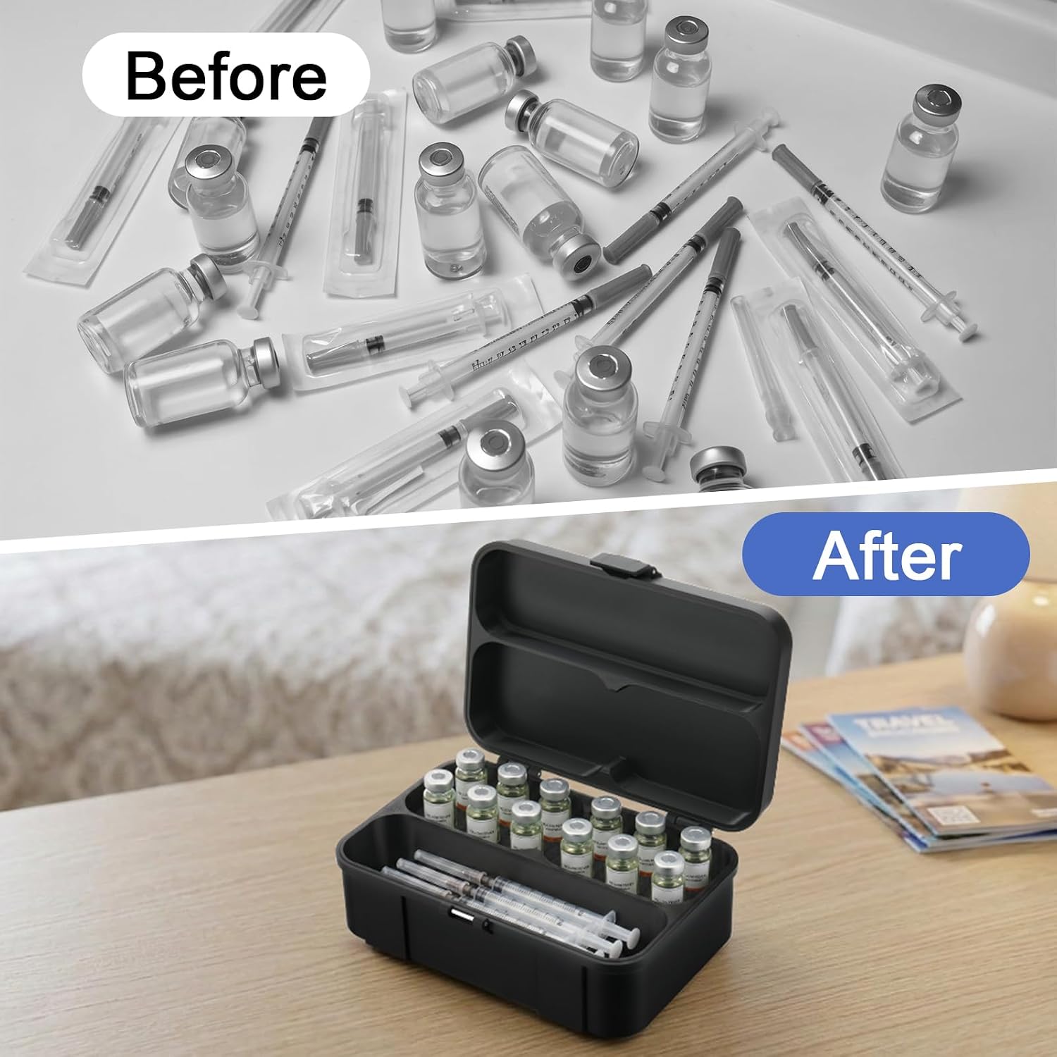 Beautyflier 3ml 12 Vials Peptide Case, Injection Travel Kit for Diabetics Standard 1/3/5ml Vials, Large Vial Slot & Syringe Compartment, Peptide Travel Case, Case Only