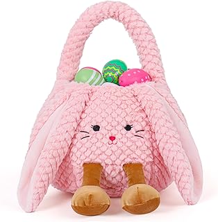 Easter Basket Plush for Kids, Cute Bunny Easter Bucket Egg Hunt Bag Boys Girls Festivals Gift
