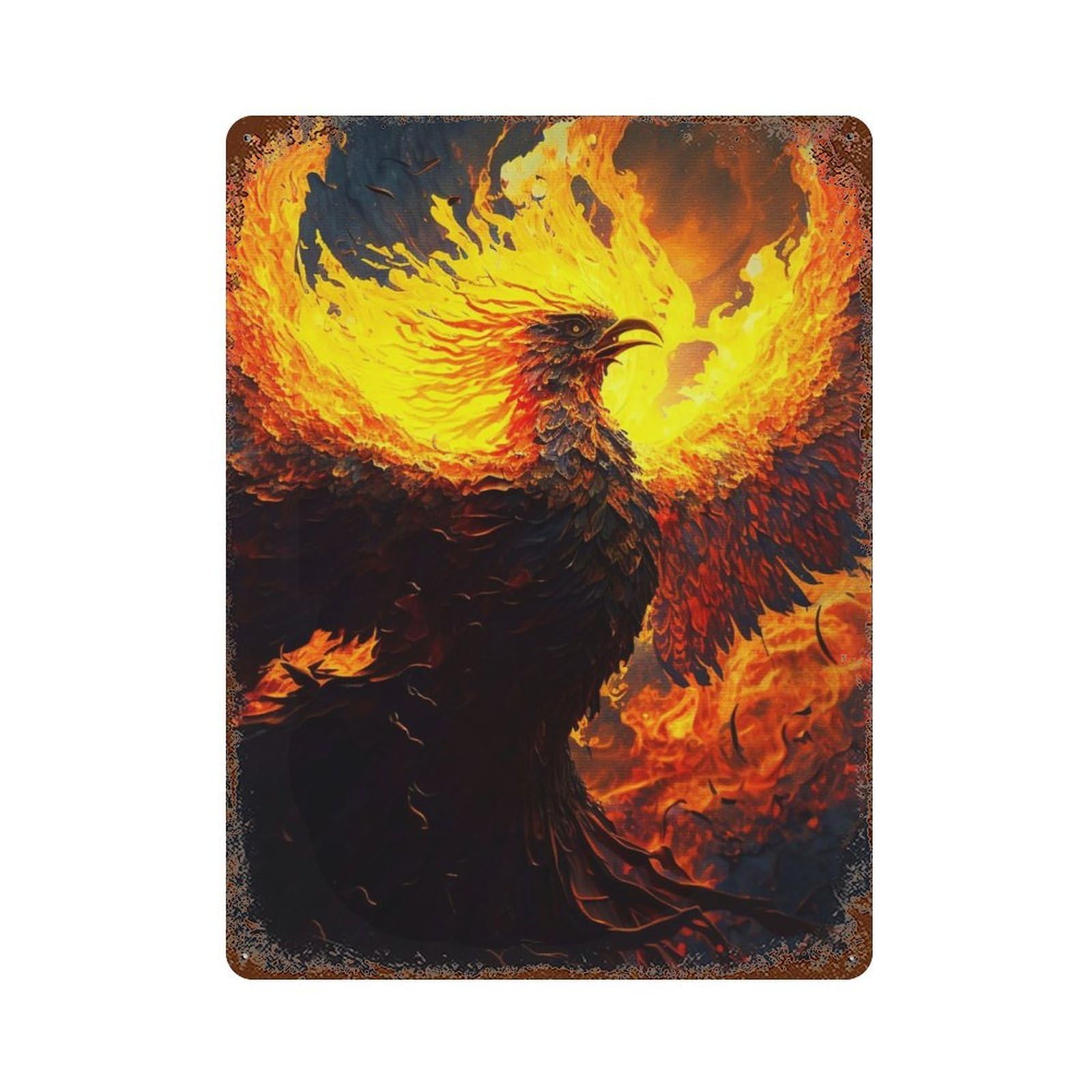Abstract Art Phoenix Rust Effect Tin Sign 15.7"x11.8", Industrial Home Decor for Garage, Bar And Workshop Decor