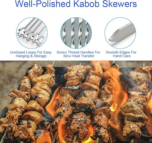Miniatura 4 de Shish Kabob - Pinchos de kebab, de acero inoxidable de 17.7 pulgadas, reutilizables, palitos planos para barbacoa, para carne, pollo, camarones y