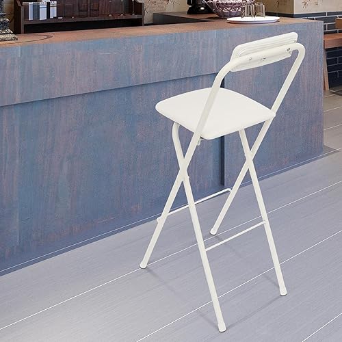 Miniatura 5 de Taburete de bar plegable con respaldo, silla plegable alta portátil, silla de bar alta plegable, asiento de mostrador acolchado de cuero para