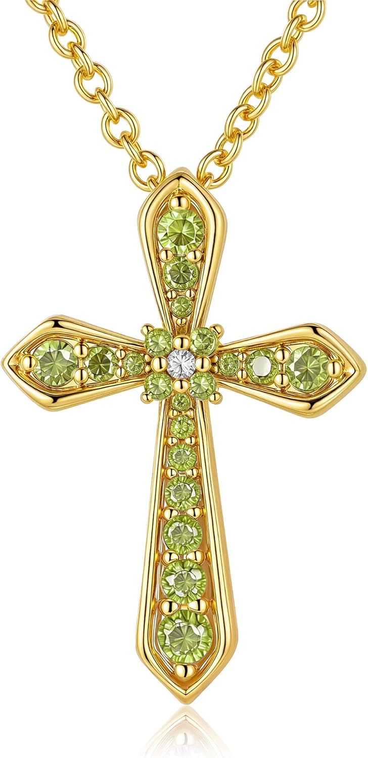 14K Gold Plated Cross Necklace for Women, Simple Diamond Necklace Faith Cross Jewelry Dainty Birthstone Pendant Necklaces First Communion Necklace Easter Present Christmas Gift Birthday Gift for Women