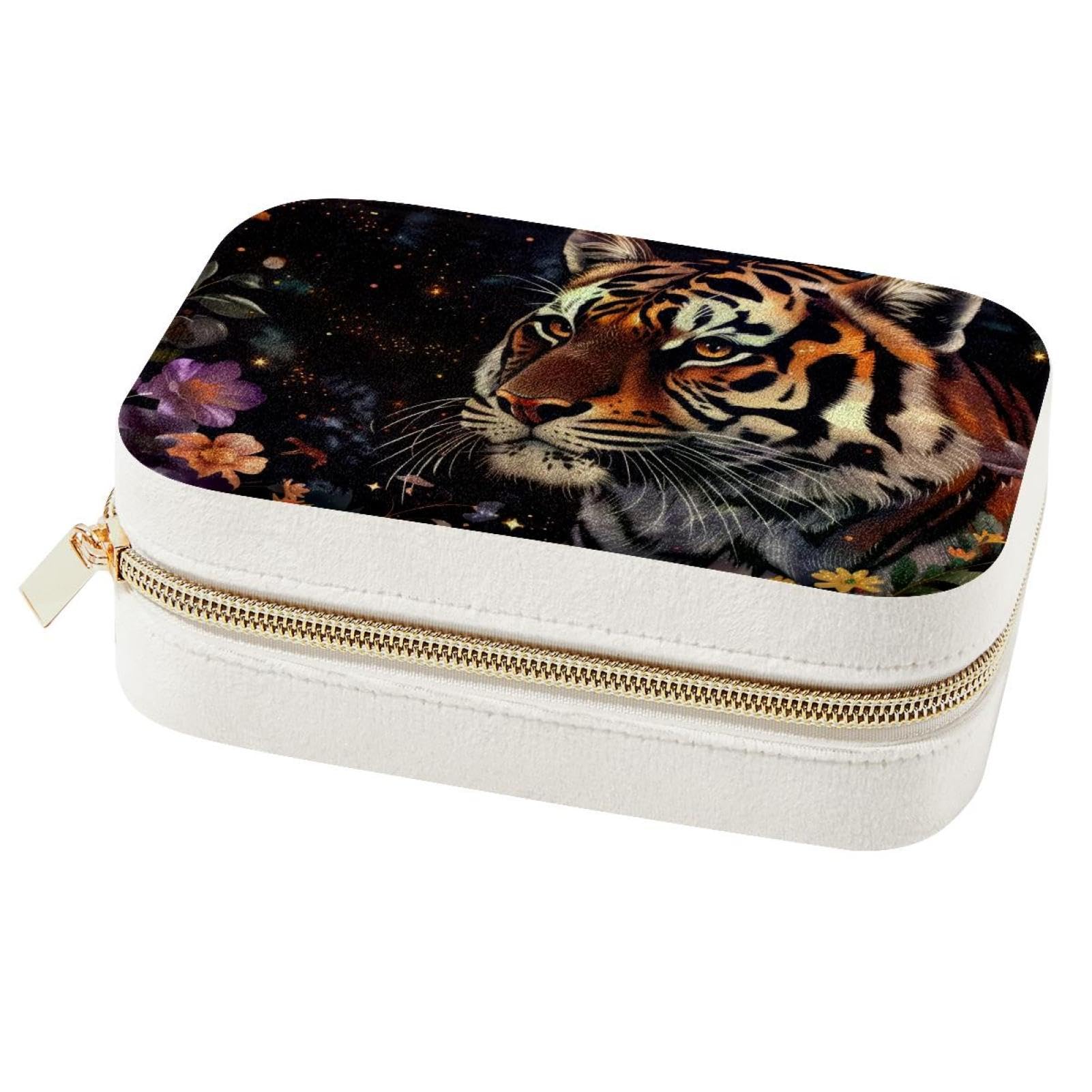 Boîte à bijoux de voyage tigre pour ranger vos bagues et colliers en déplacement
