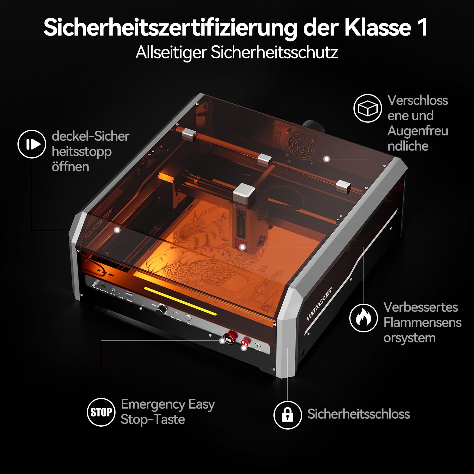 Laser Graviermaschine, Woxcker L8 20W Geschlossener Lasergravierer – Vormontiertes All-in-One-System mit Luftunterstützung, Kamera & Honigwabe, 40000 mm/min für Holz, Metall, Acryl, Glas, Edelstahl