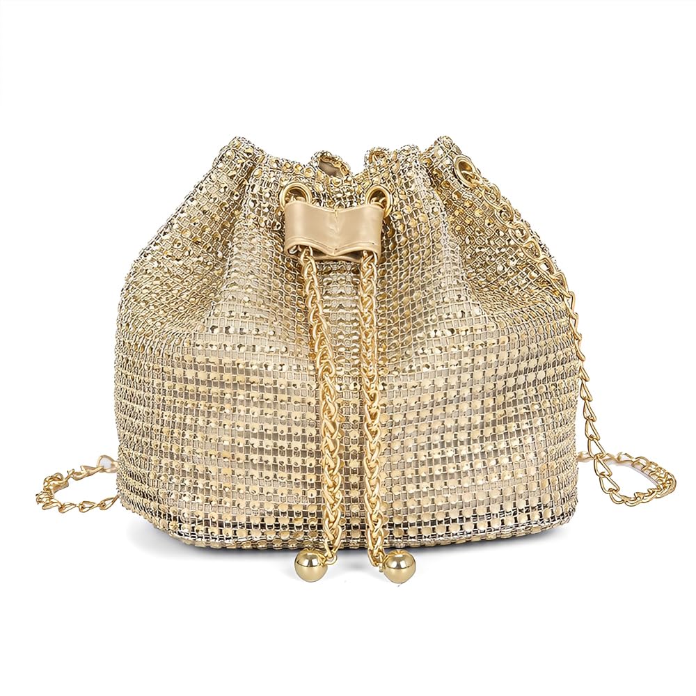 Pochette Donna Brillantini Strass Glitter Elegant Borsa da Sera Piccola Borsette con Catena per Eventi Festa Matrimonio(Oro
