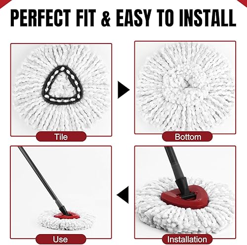 Miniatura 4 de 12 cabezales de repuesto para trapeador giratorio, color blanco, grande, 360, fácil de escurrir, repuesto de microfibra, cabezales de trapeador
