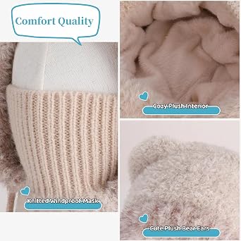 Cat Ear Baby Girls Boys Winter Hat Toddler Knitted Hood Scarf Beanies with Fleece Lining