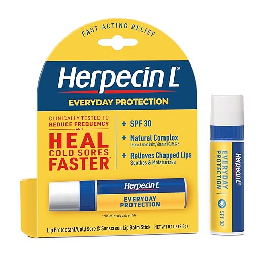 Herpecin-L Lip Balm Stick 30 SPF 0.1 Ounce Tube Cold Sore Sun & Fever Blisters and Chapped Lips Relief Lip Balm with SPF30 and Lysine