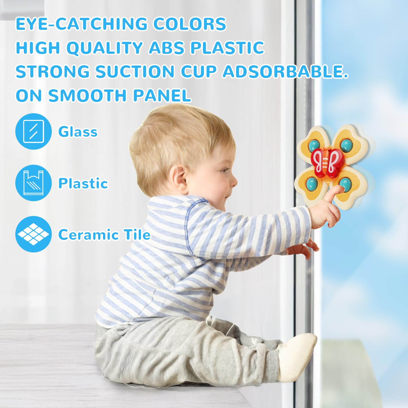 Vicloon Giocattolo a Ventosa per Bambini, 4pcs Giocattoli Sensoriali per Vasca da Bagno, Animali Colorati Spinning Top per Il Bagnetto per Bambini, Sollievo dall'Ansia Regali (Insetto)