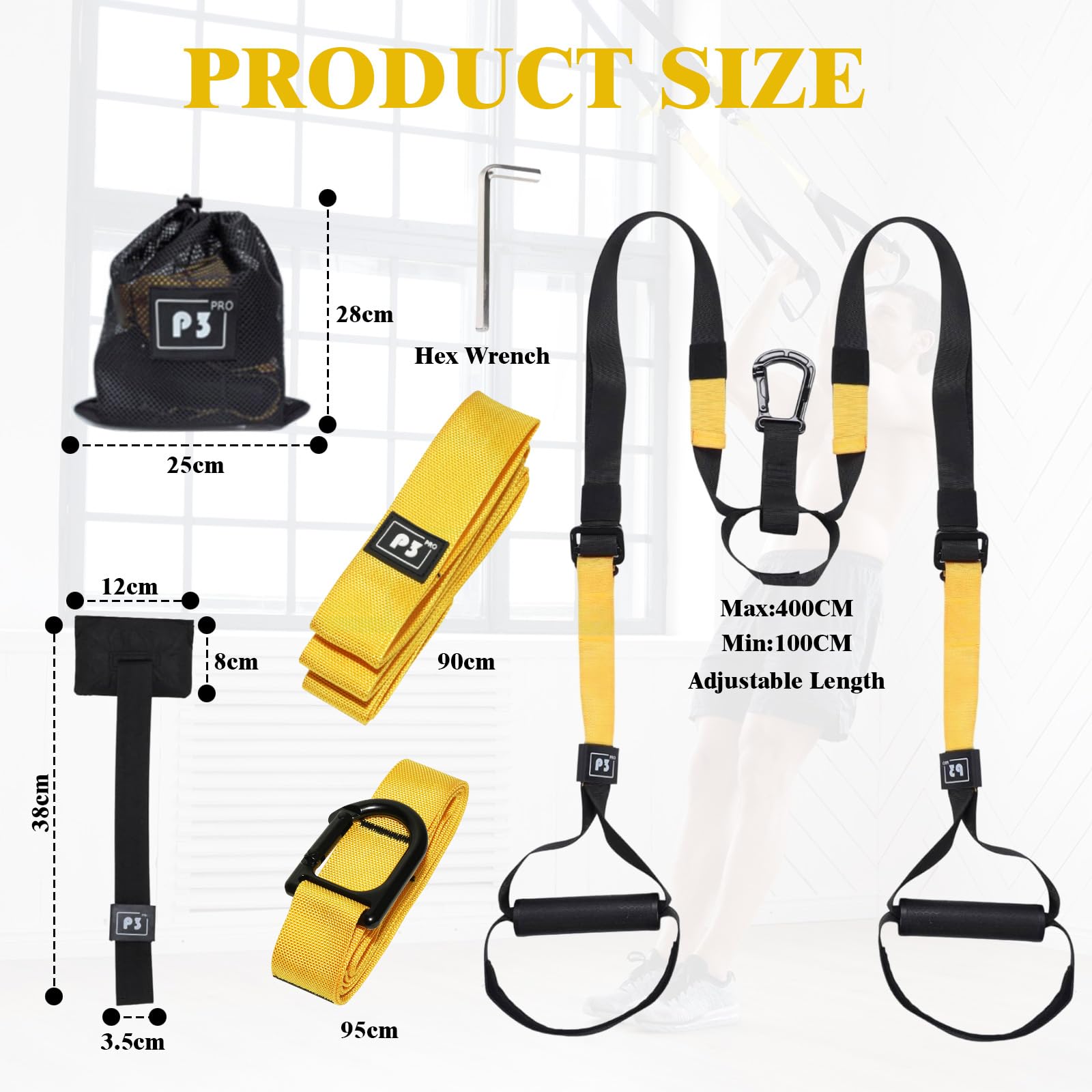 Allenamento Sospensione Sling Trainer Set, Allenamento in Sospensione, Kit per Allenamento a Sospensione, Regolabile, con Ancora per Porta, Adatto per Casa, Interni e Esterni