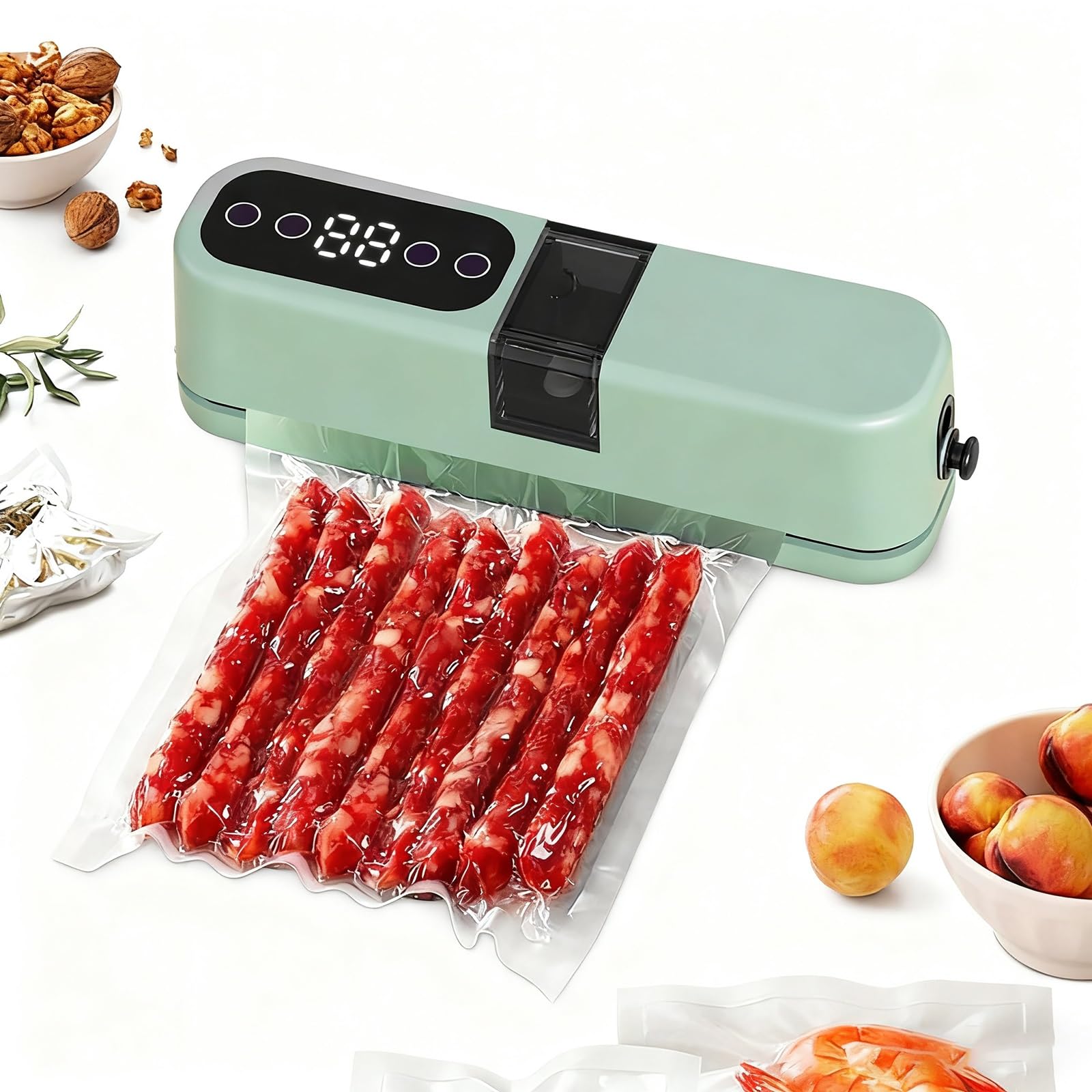 Máquina Compacta De Sellado Al Vacío, Sistema Automático Inteligente De Conservación De Alimentos para La Preparación De Carne, Queso y Comidas(Green)