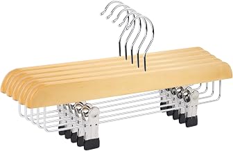 The Hanger Store 5 Pack Trouser Hangers with Clips, Skirt Hangers, Wooden