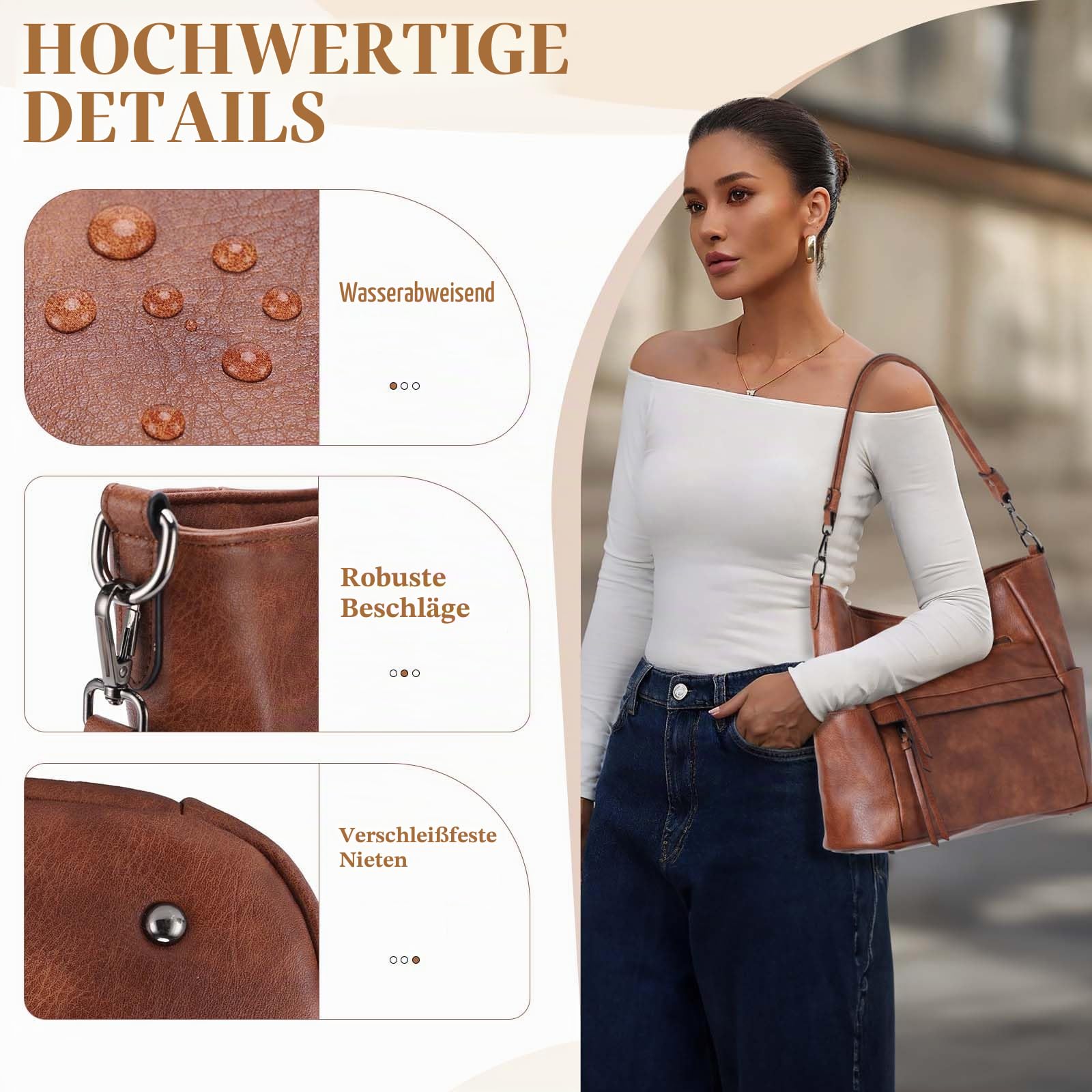 VASCHY Handtasche Damen, Vegan Leder Schultertasche Henkeltasche Groß Crossbody Hobo Bag Umhängetasche Geldbörsen Set