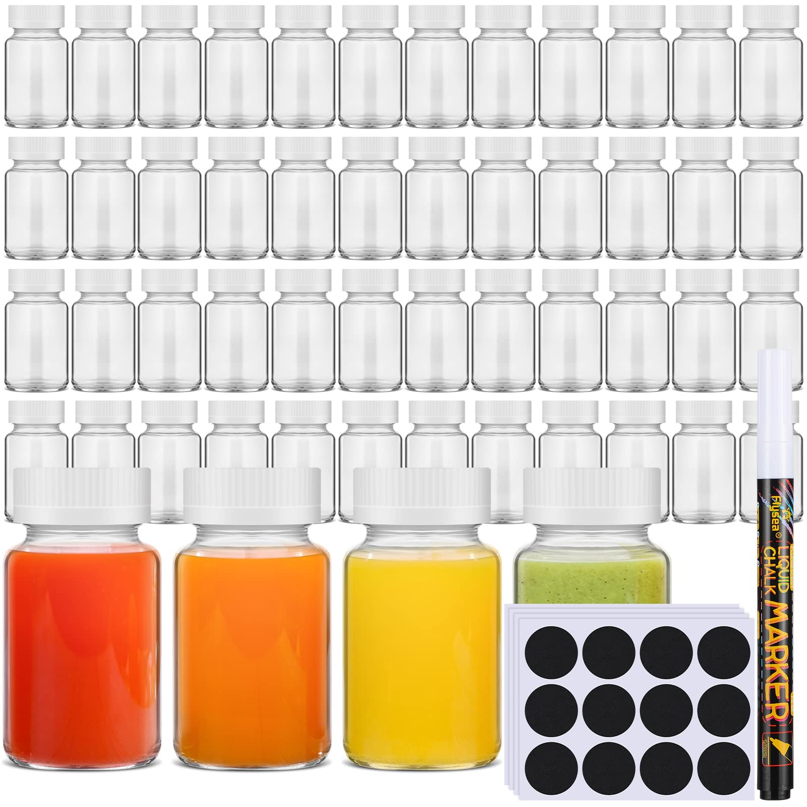 Nuanchu 48 Pcs Glass Bottles Shot Bottles with Caps Wellness Bottles