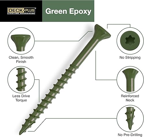 Miniatura 4 de Deck Plus 48408 Tornillos para madera #10 x 3-12", verde, caja de 5 libras (paquete de 2)