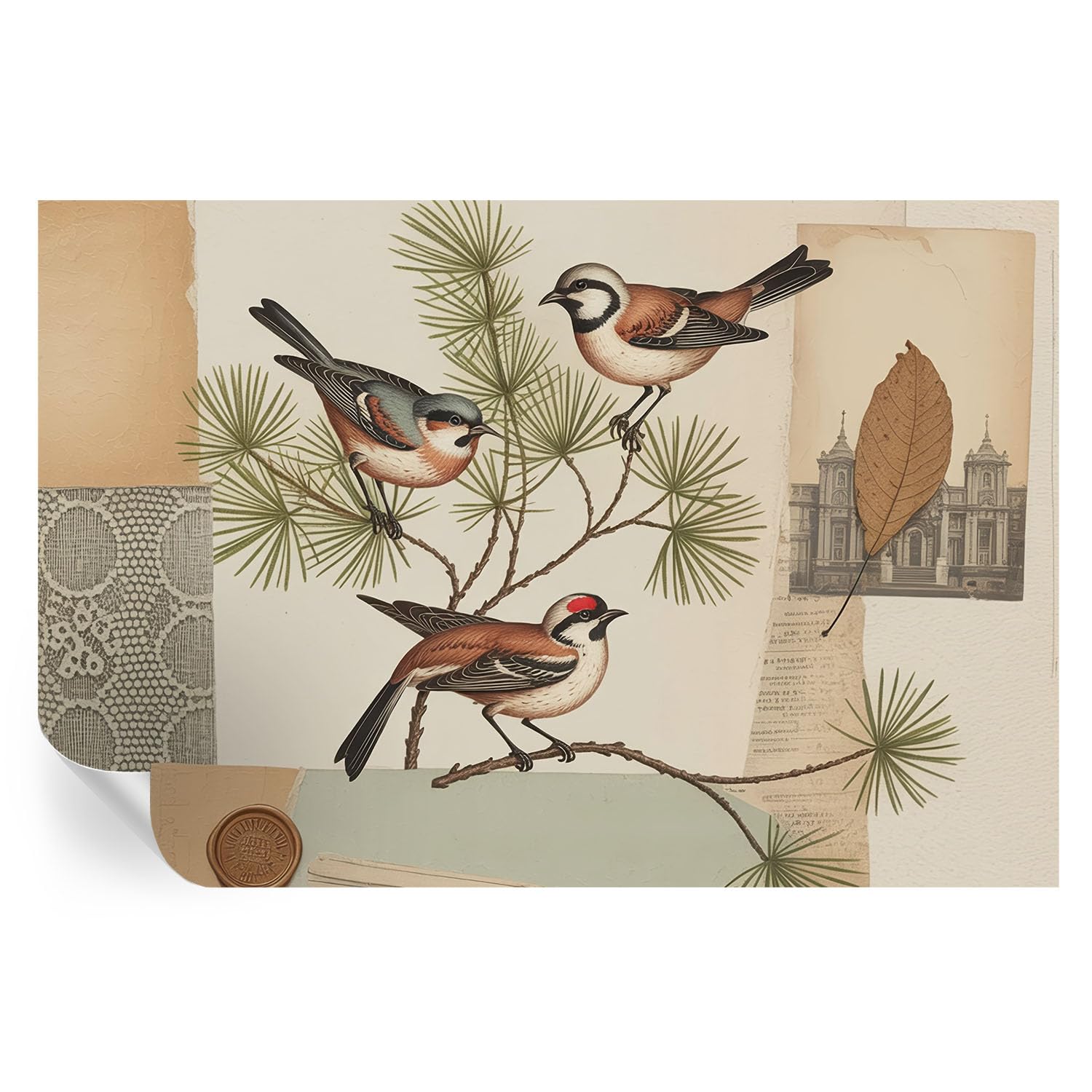Decoración de pared para un salón relajante con vinilos de pájaros y hogar cálido