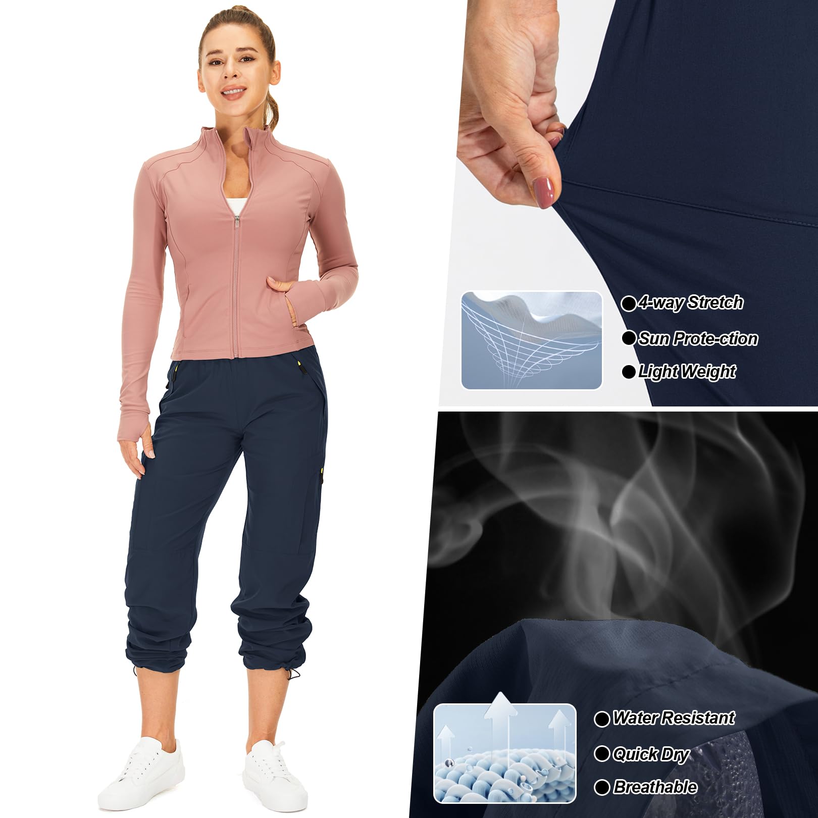 Womens Hiking Pants Quick Dry UPF 50 Lightweight Travel Golf Cargo Safari Pants Zipper Pockets