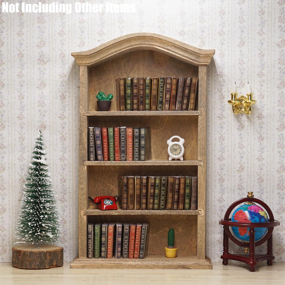 Odoria Casa delle Bambole Libreria e Libri: 43 Pezzi 1/12 Scala Miniatura Libro Scaffale con Quaderno Carta per Biblioteca Ufficio Scuola Vintage Vittoriano - Mini Mobili Legno Antico Retrò