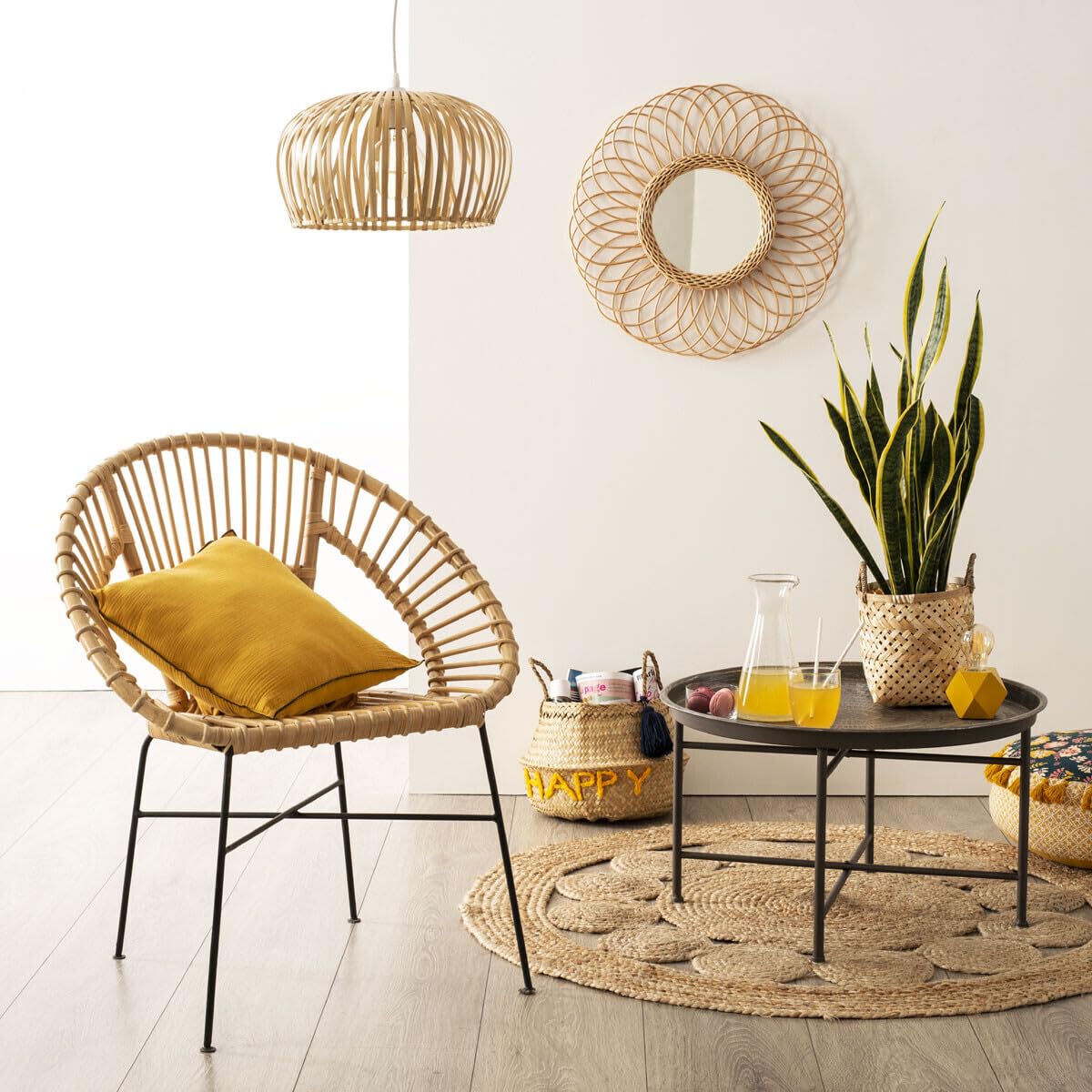 Atmosphera - Fauteuil Naturel en métal & Osier 66x65x85