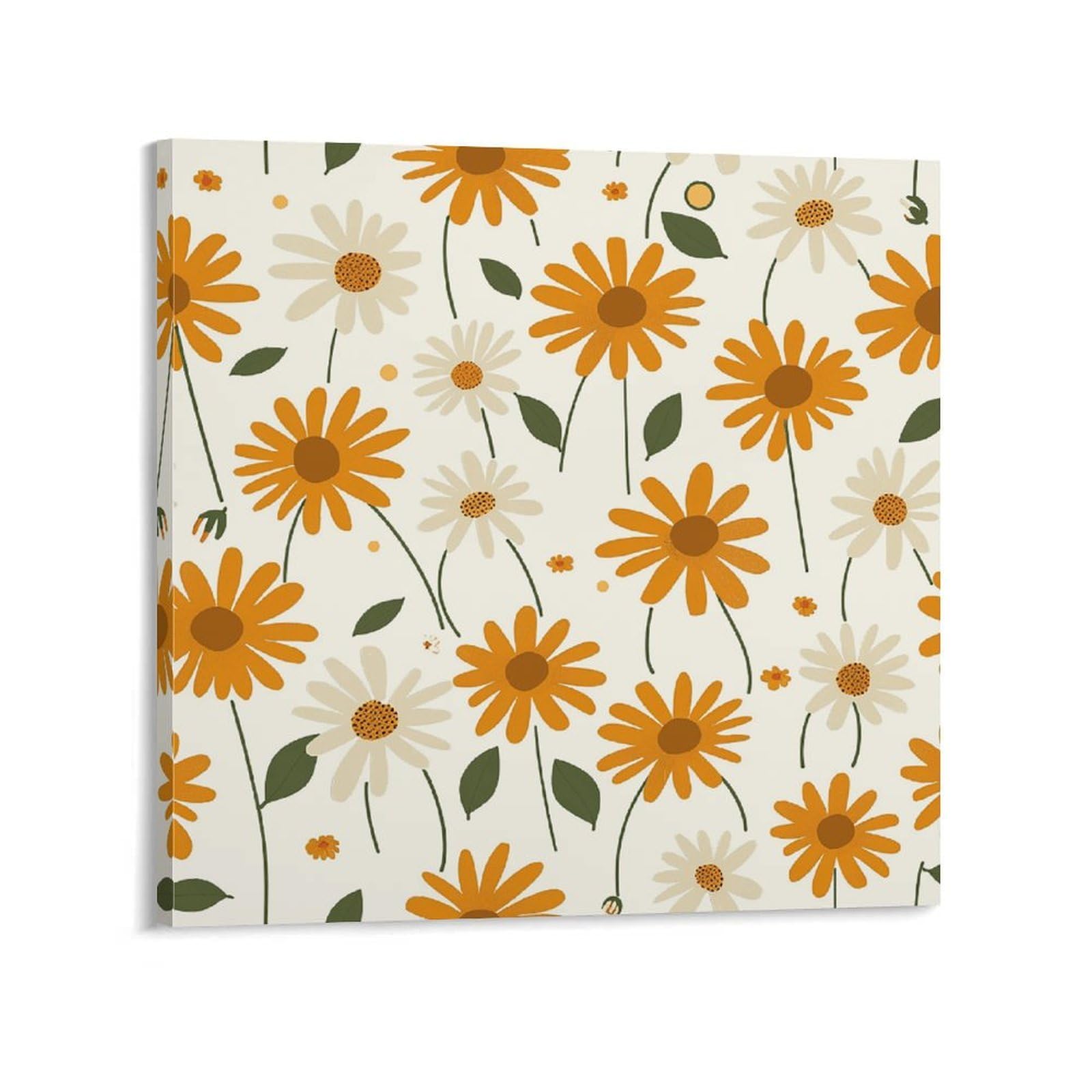 KLOPH Amber Daisy Pattern Canvas Wall Art for Living Room 08x8inch Modern Artwork Painting for Bathroom Hanging Canvas Prints Aesthetic Wallart for Bedroom Kitchen Office Wall Decor