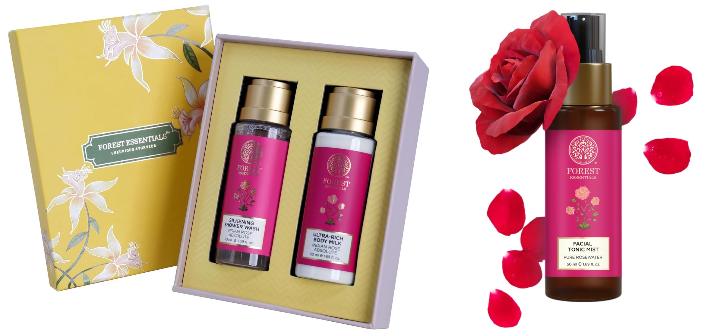 Forest Essentials Indian Rose Absolute Gift Box | Body Care Gift Set with Premium Body Wash & Body ,Forest Essentials Travel Size Facial Tonic Mist Pure Rosewater | Refreshing Face Toner For Pore Tig-image-40