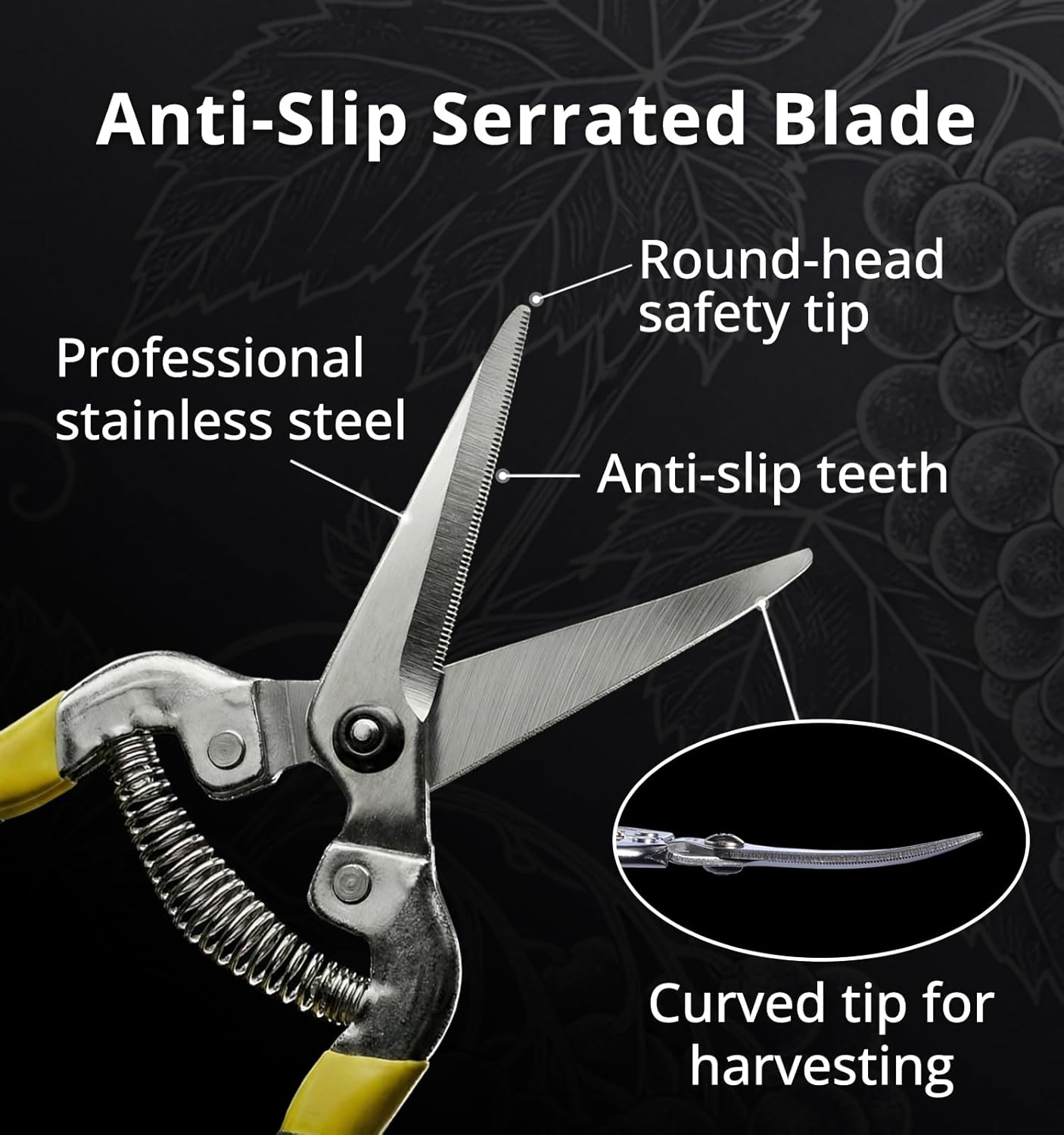 Gardeness Gardening Scissor 12 PCS Curved Stainless Steel Serrated Blade Pruning Shear, harvest shears picking shears Pruning Snip Harvesting Fruit Picking, Mandarins, Lemons and Grape