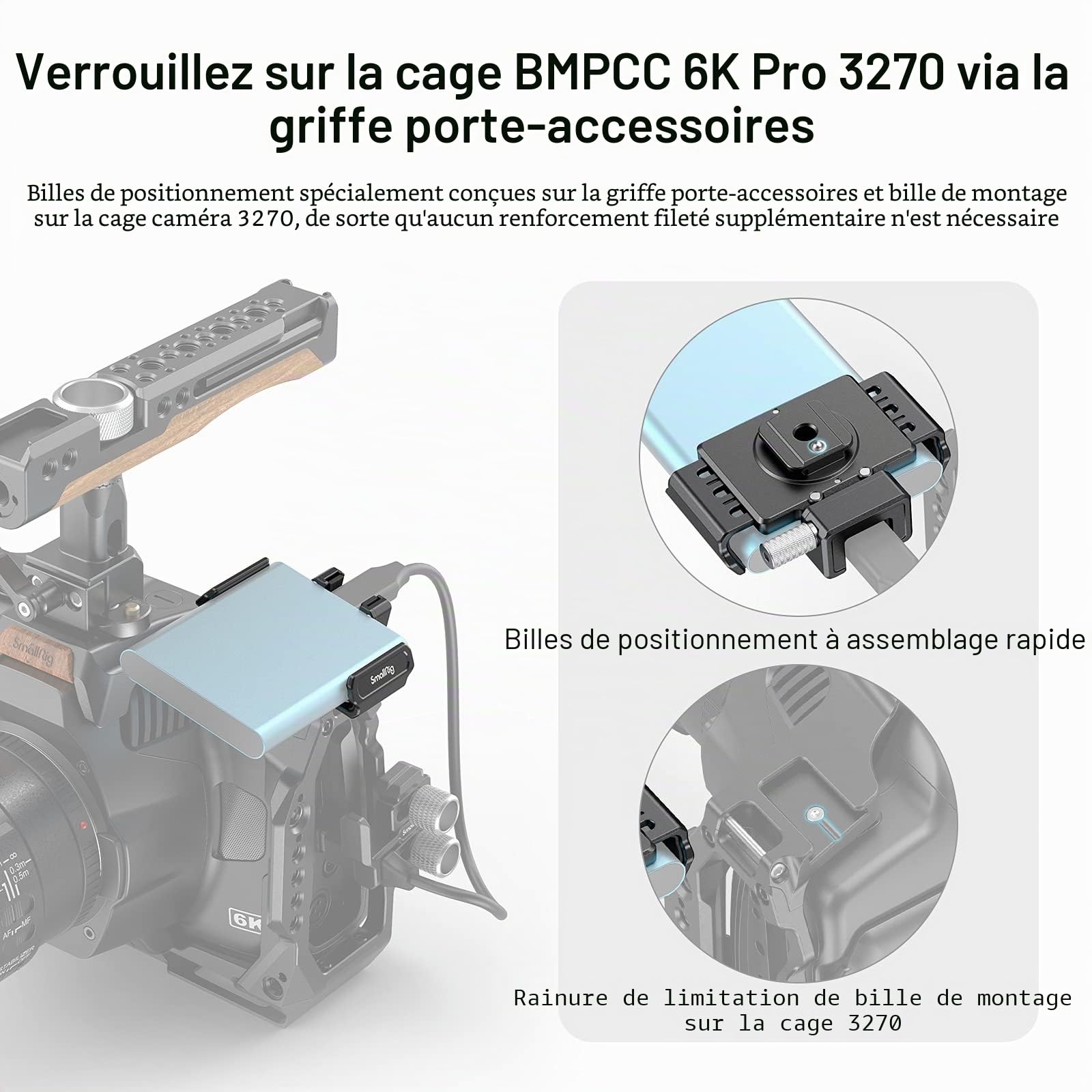 SMALLRIG SSD Support de Montage pour T5/T7 SSD Fonctionne avec BMPCC 6K Pro Cage - 3272