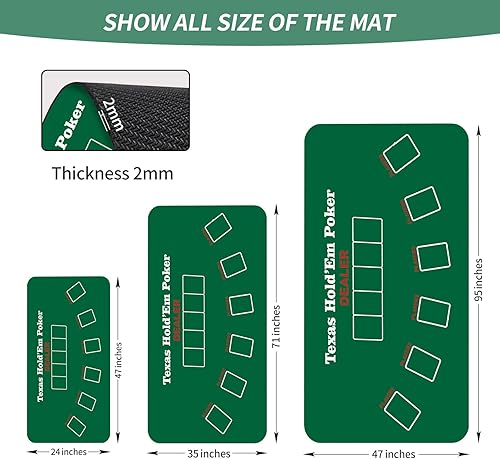Miniatura 2 de Cifupy Tapete de póquer  71 x 35 pulgadas, 47 x 24 pulgadas, 94 x 47 pulgadas, tapete de mesa de póquer de espuma de goma portátil, tapete de diseño