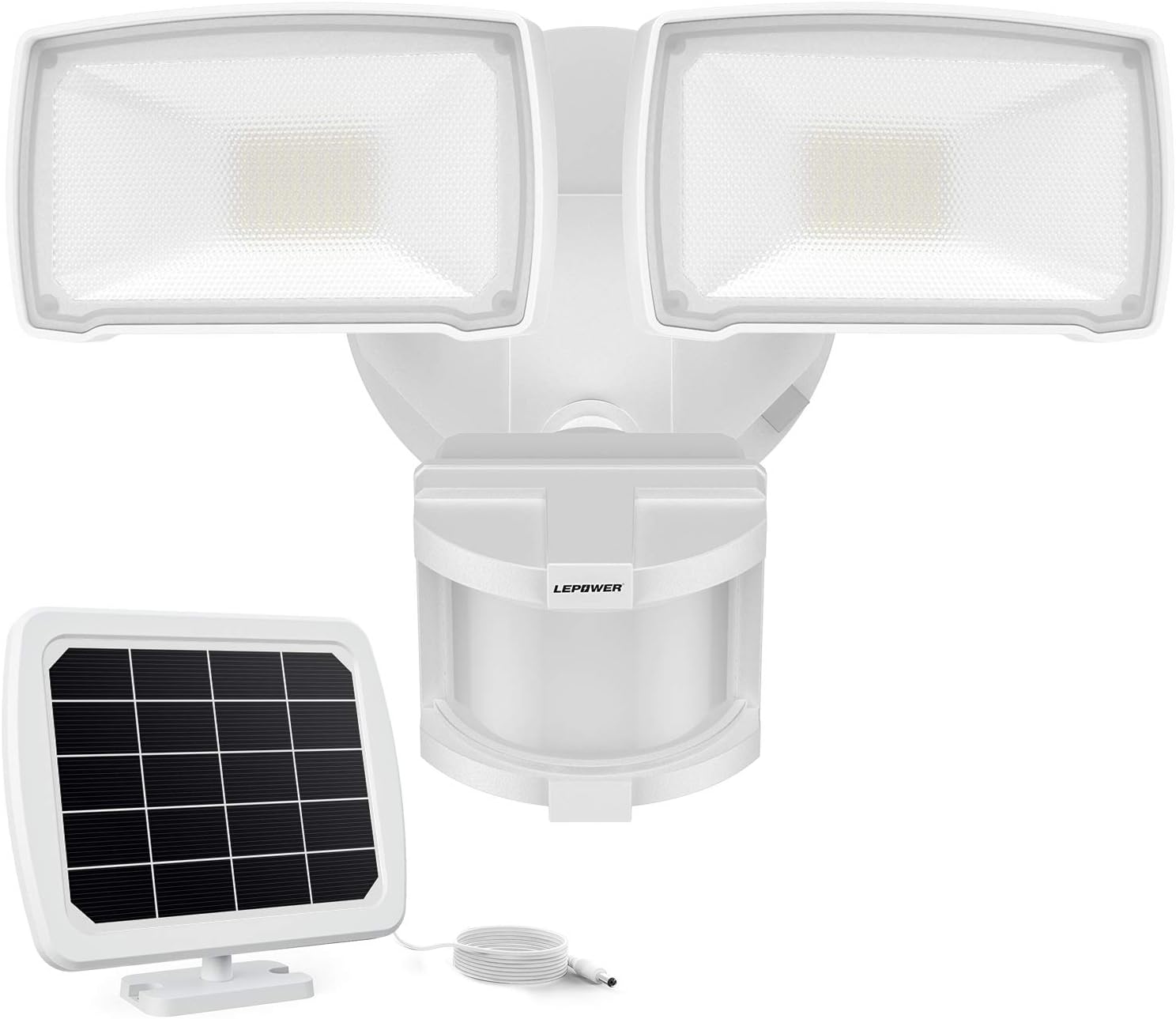 LEPOWER1000LM Solar Security Lights, Solar Motion Sensor Light Outdoor with 2 Adjustable Head, 5500K White Light, IP65 Waterproof Solar Flood Lights Outdoor for Garage, Yard, Patio(White)