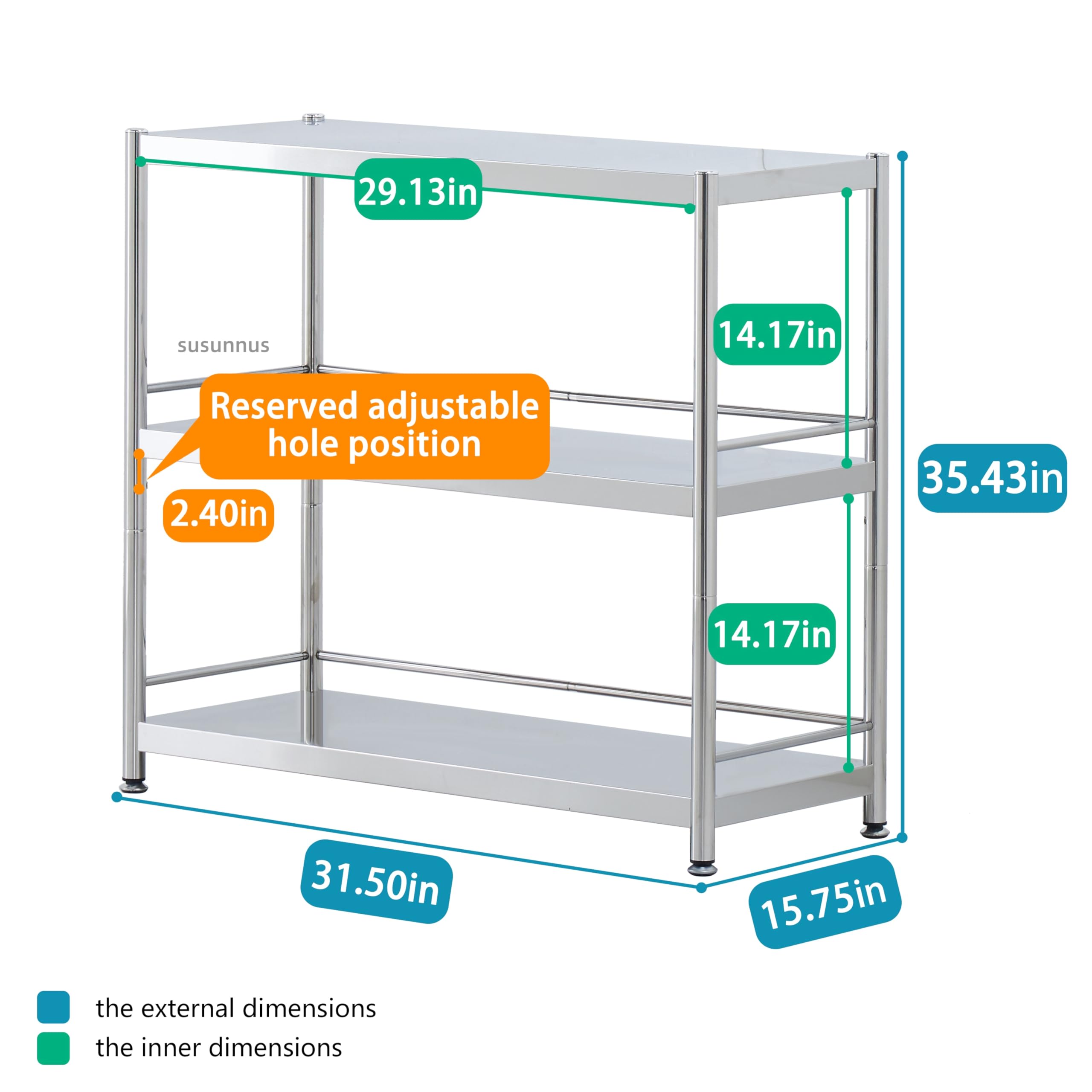 Amazon｜susunnus ステンレスラック キッチン 3段 防錆 幅74×奥行40×高