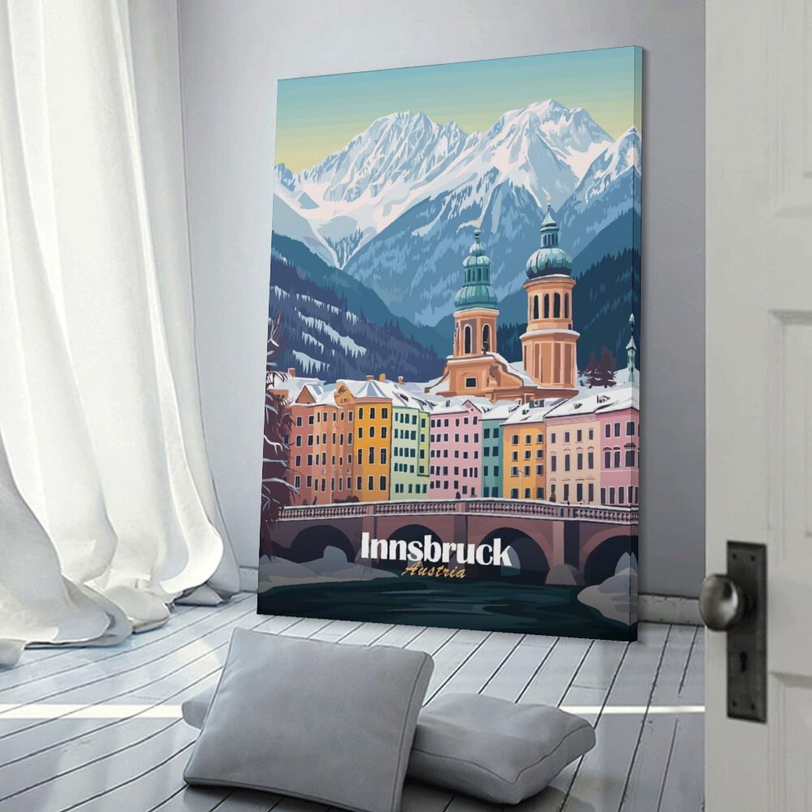Junmoney Hanging Wall Art Innsbruck, Austria, 24x36inch(60x90cm), for Sofa Walls, Lounge Or Home Corners, Canvas Styling for A Polished Room Look