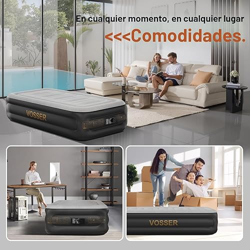 Miniatura 8 de Colchón de aire tamaño individual con bomba integrada, colchón inflable de 18 pulgadas, autoinfladodesinflado de 2 minutos, colchón inflable